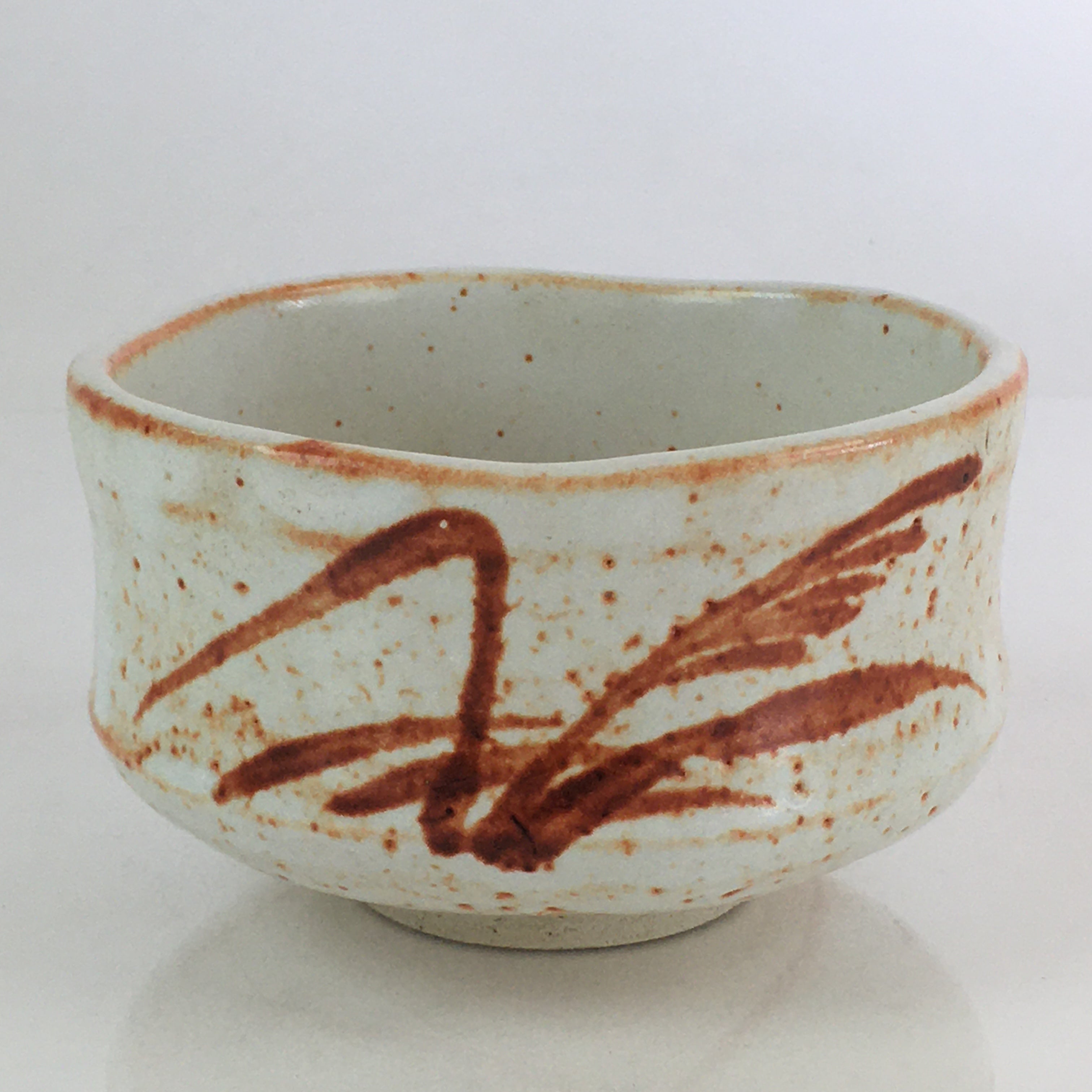 Matcha Tea Bowl (Chawan), white-brown, 13 x 8 cm