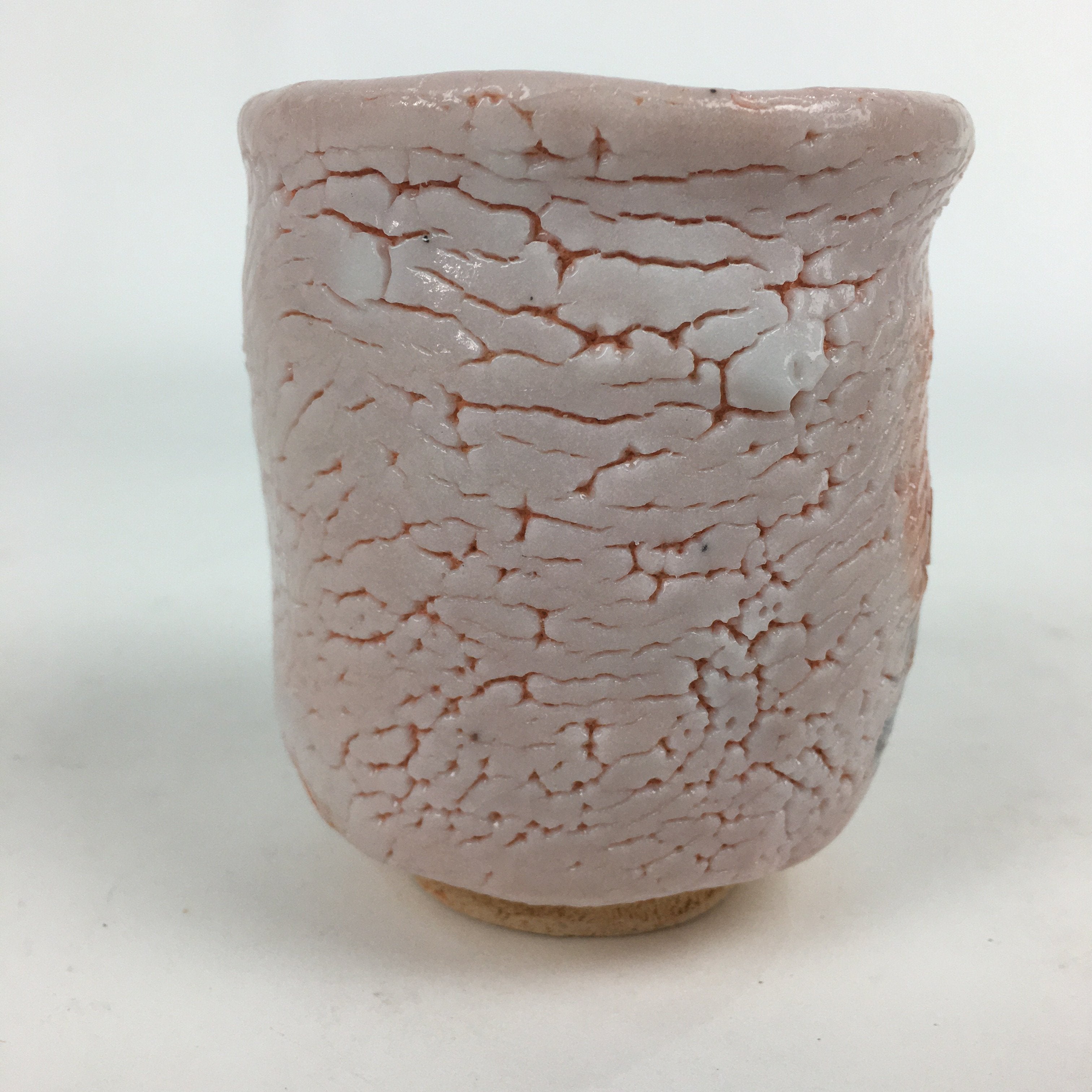 Japanese Ceramic Shino Ware Teacup Vtg Pottery Yunomi White Orange Box PX568