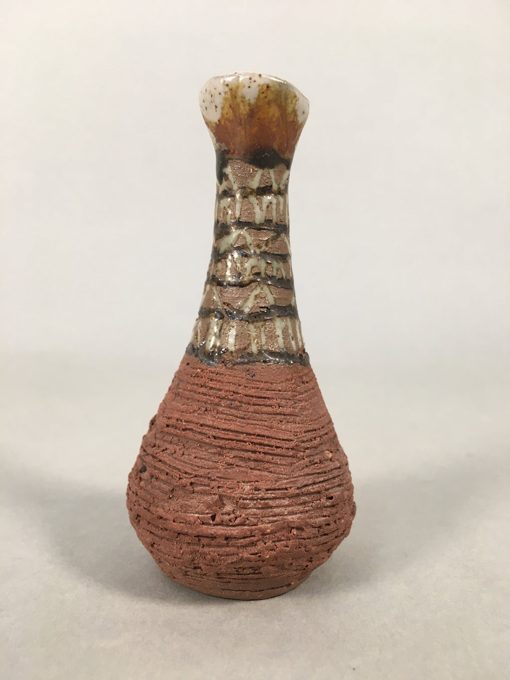 Japanese Ceramic Single Flower Vase Kabin Vtg Pottery Brown Long Neck MFV70