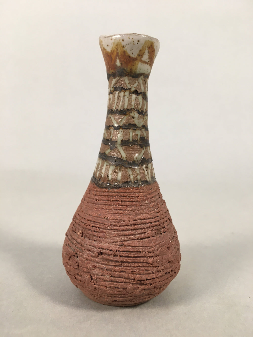 Japanese Ceramic Single Flower Vase Kabin Vtg Pottery Brown Long Neck MFV70