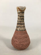 Japanese Ceramic Single Flower Vase Kabin Vtg Pottery Brown Long Neck MFV70