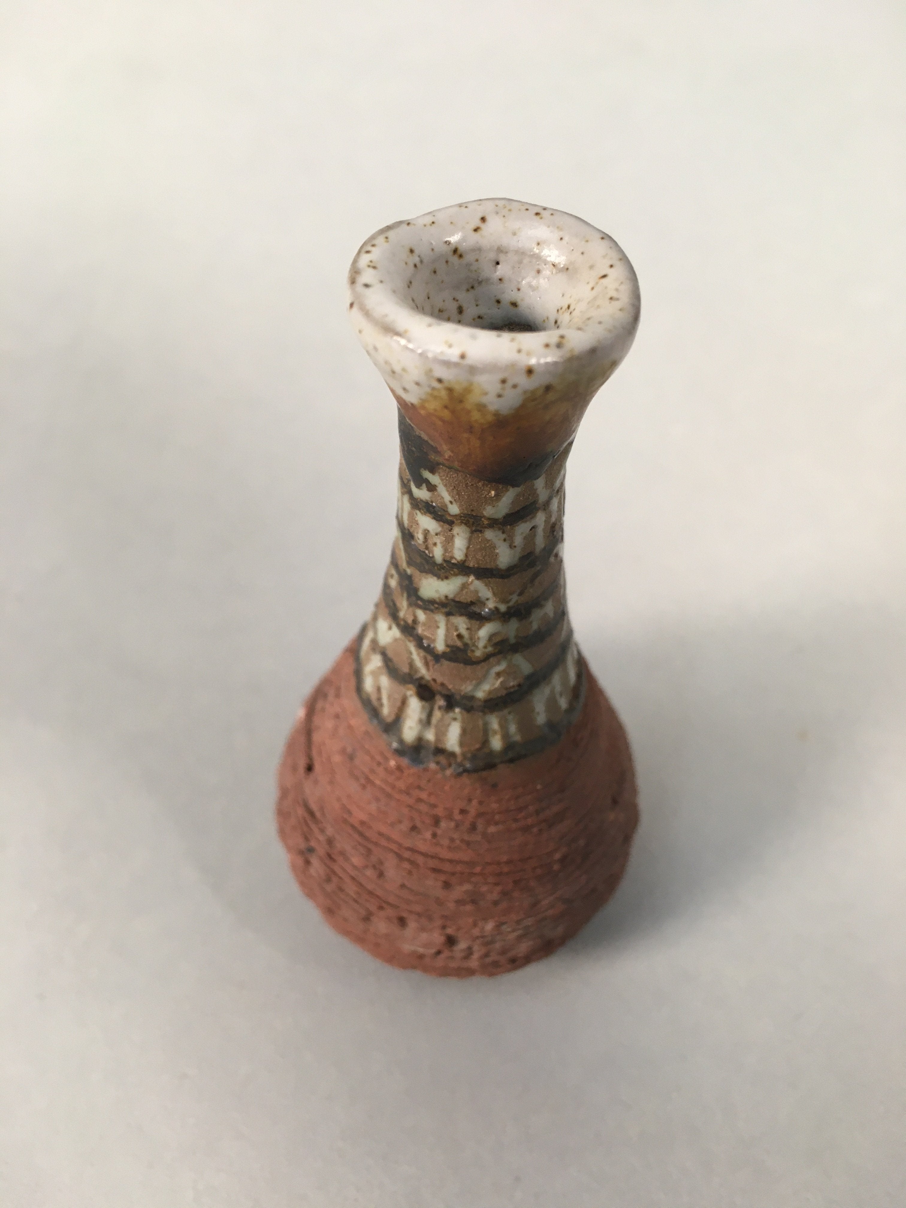 Japanese Ceramic Single Flower Vase Kabin Vtg Pottery Brown Long Neck MFV70