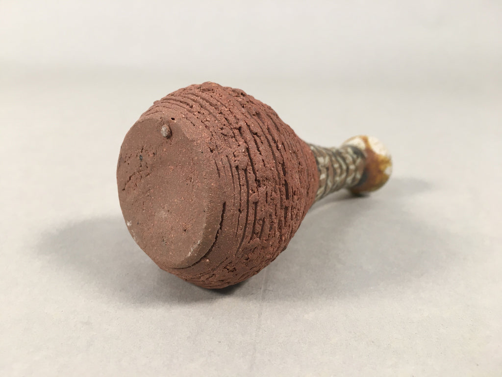 Japanese Ceramic Single Flower Vase Kabin Vtg Pottery Brown Long Neck MFV70