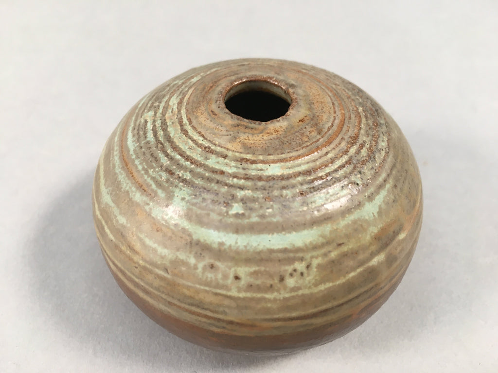 Japanese Ceramic Single Flower Vase Kabin Vtg Pottery Brown Round MFV72