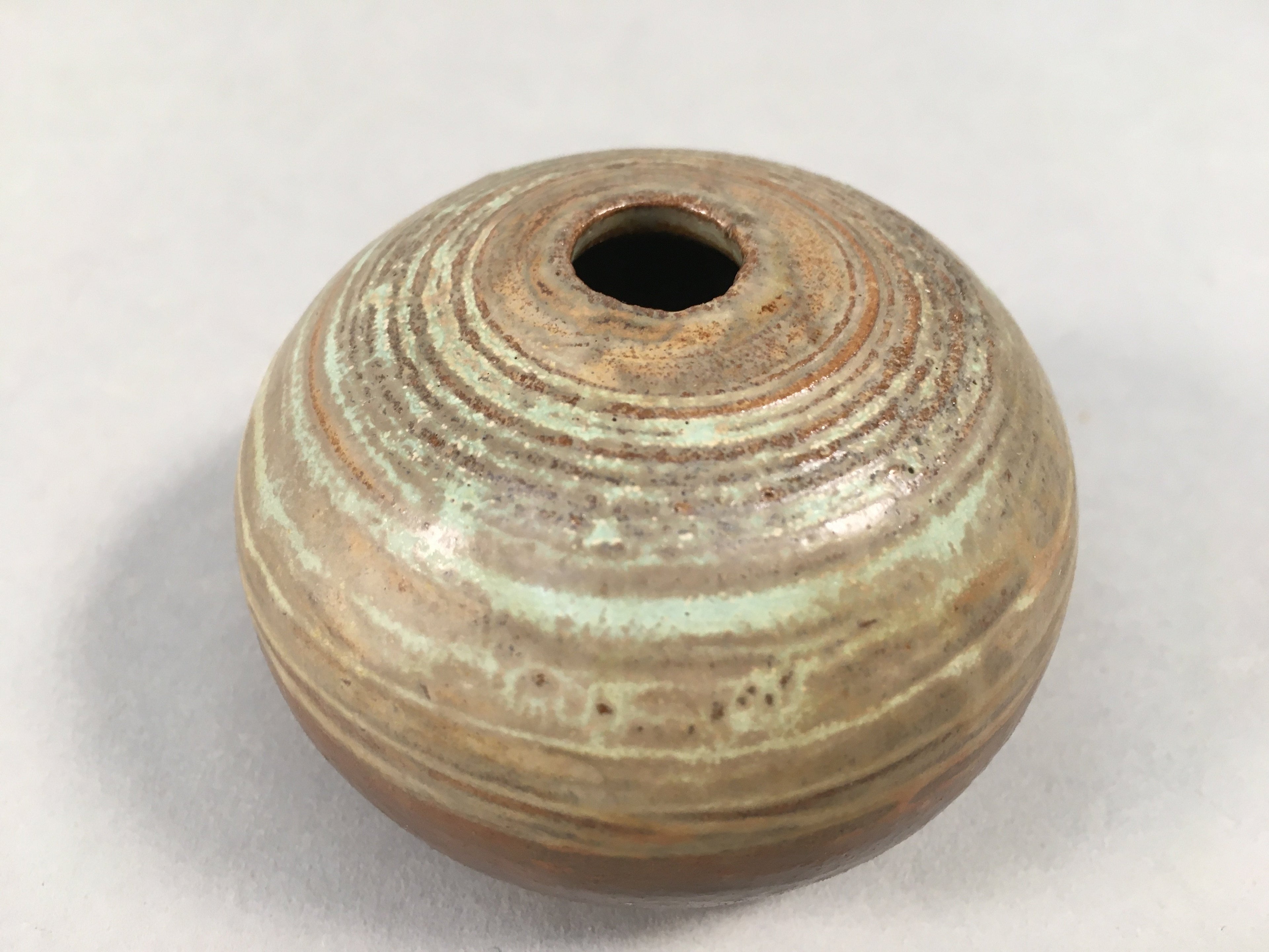 Japanese Ceramic Single Flower Vase Kabin Vtg Pottery Brown Round MFV72