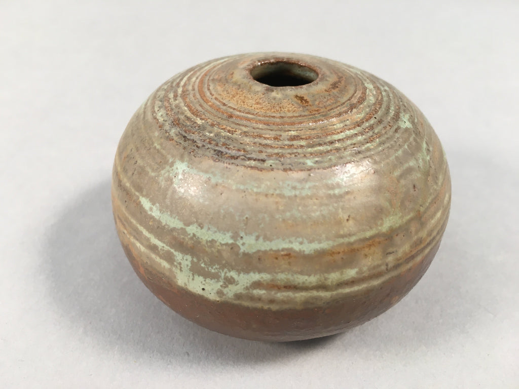 Japanese Ceramic Single Flower Vase Kabin Vtg Pottery Brown Round MFV72