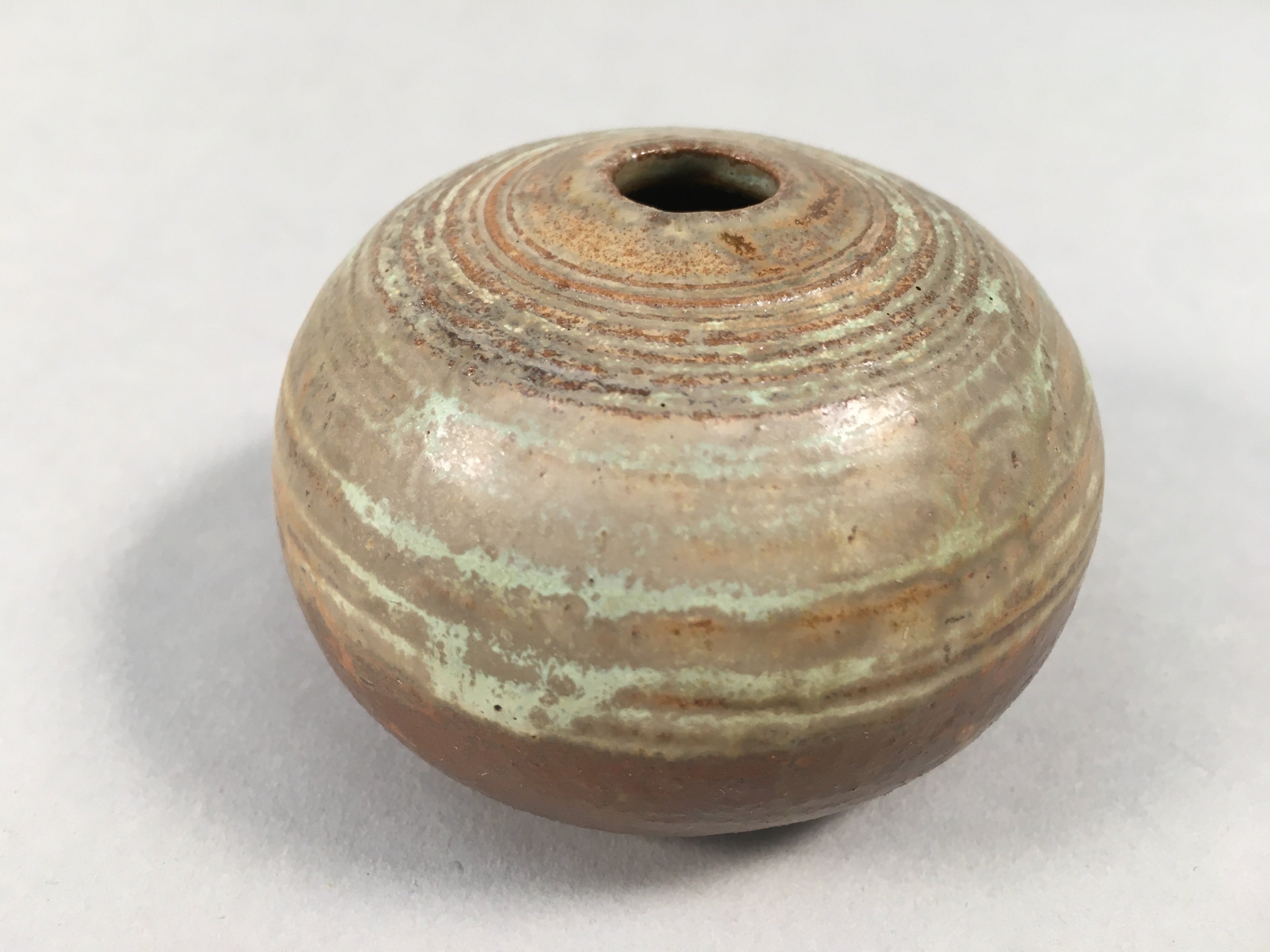Japanese Ceramic Single Flower Vase Kabin Vtg Pottery Brown Round MFV72