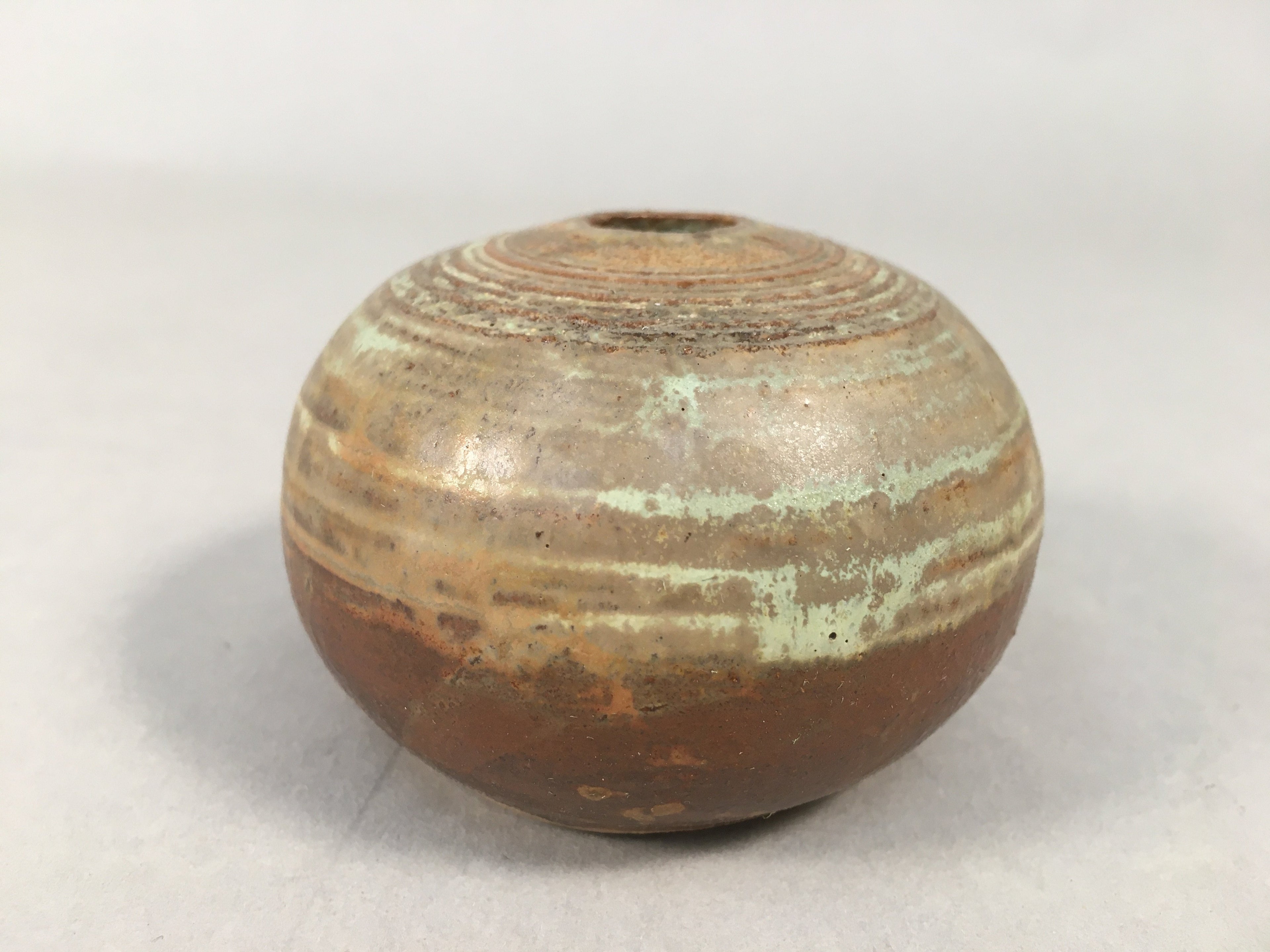 Japanese Ceramic Single Flower Vase Kabin Vtg Pottery Brown Round MFV72
