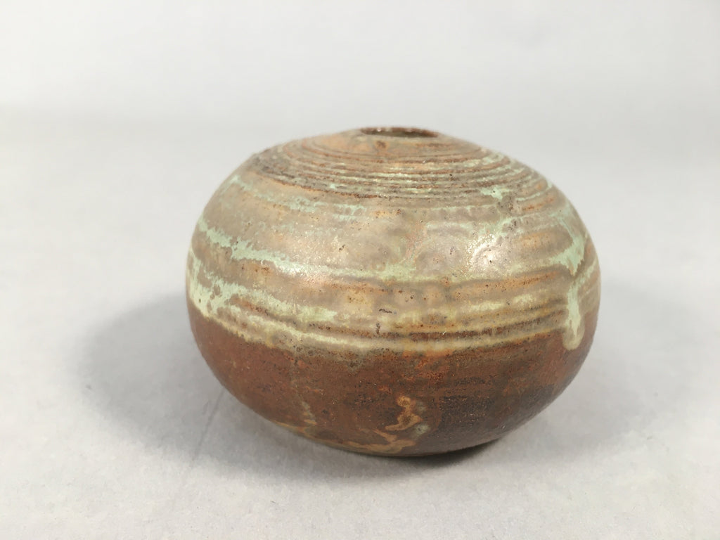Japanese Ceramic Single Flower Vase Kabin Vtg Pottery Brown Round MFV72