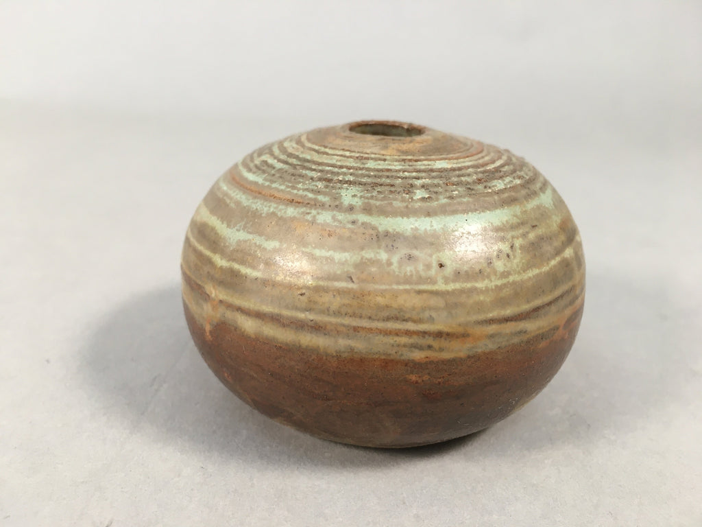 Japanese Ceramic Single Flower Vase Kabin Vtg Pottery Brown Round MFV72