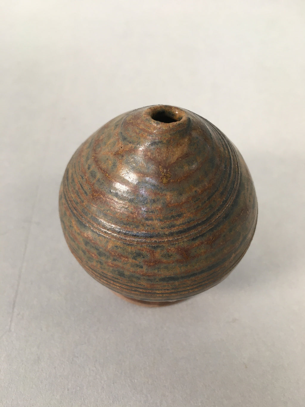 Japanese Ceramic Single Flower Vase Kabin Vtg Pottery Brown Round MFV73