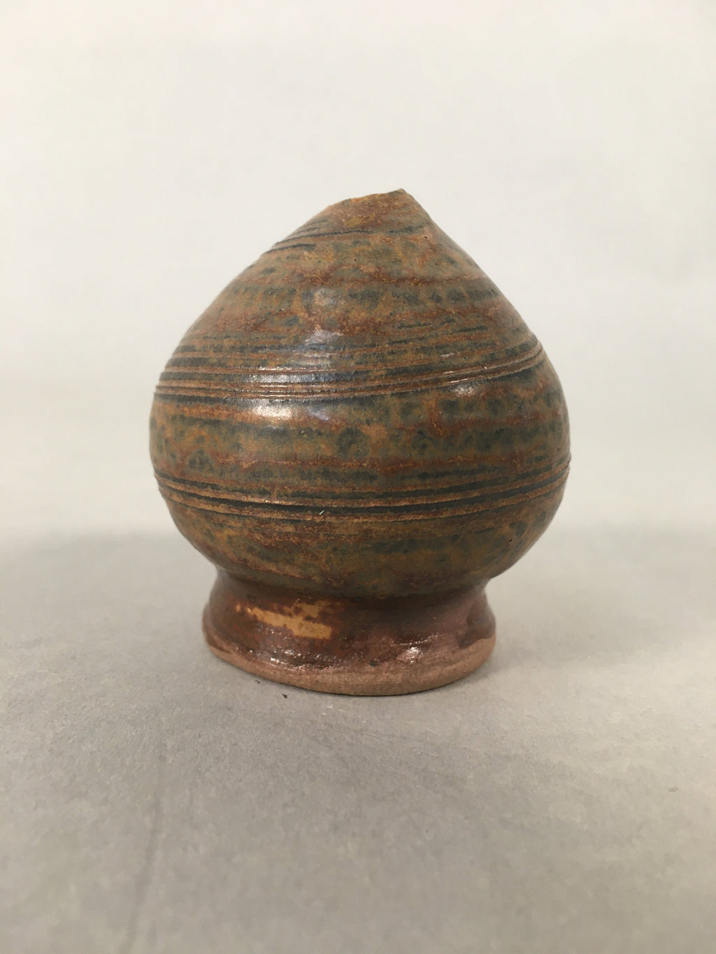 Japanese Ceramic Single Flower Vase Kabin Vtg Pottery Brown Round MFV73