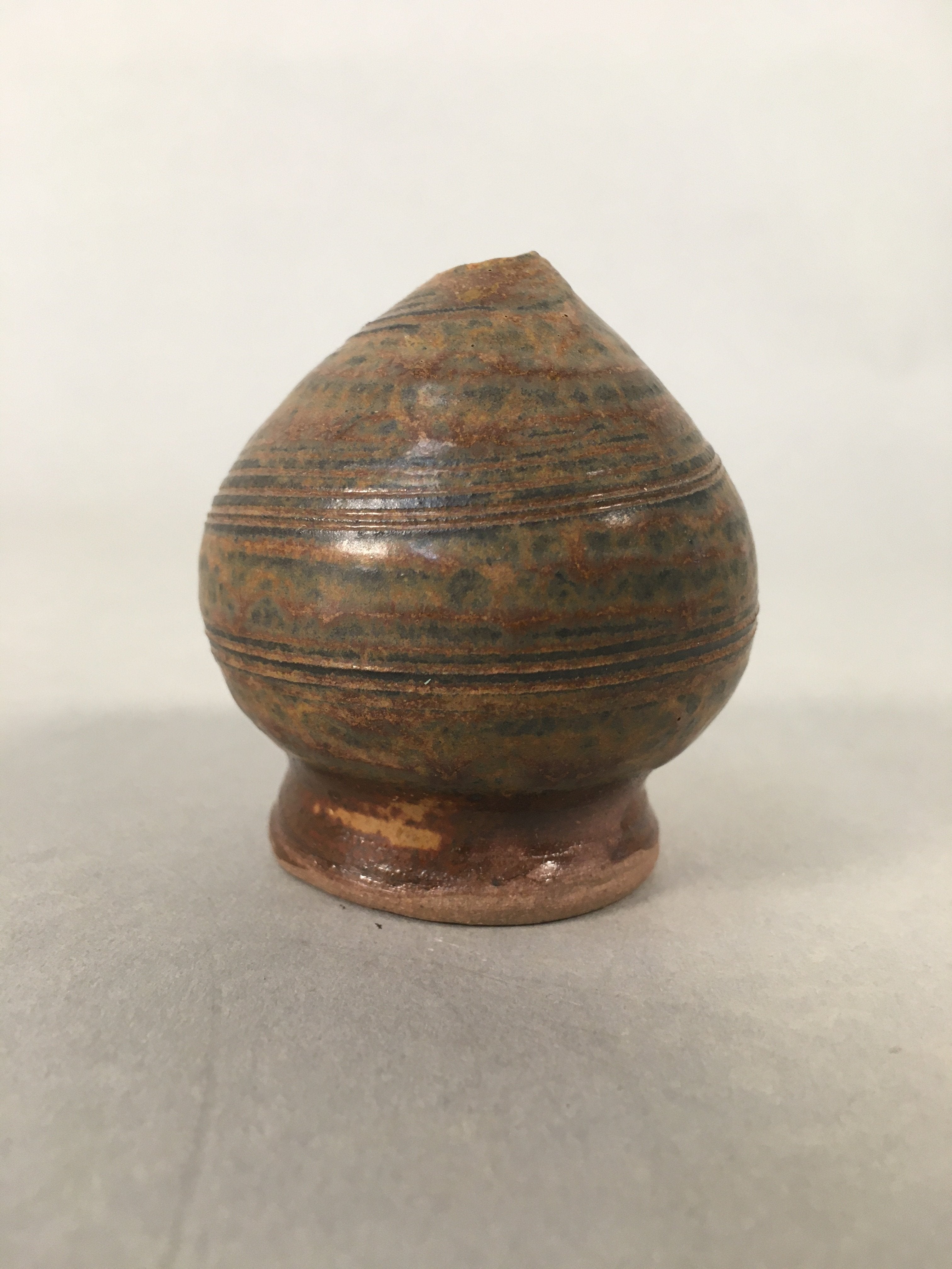 Japanese Ceramic Single Flower Vase Kabin Vtg Pottery Brown Round MFV73