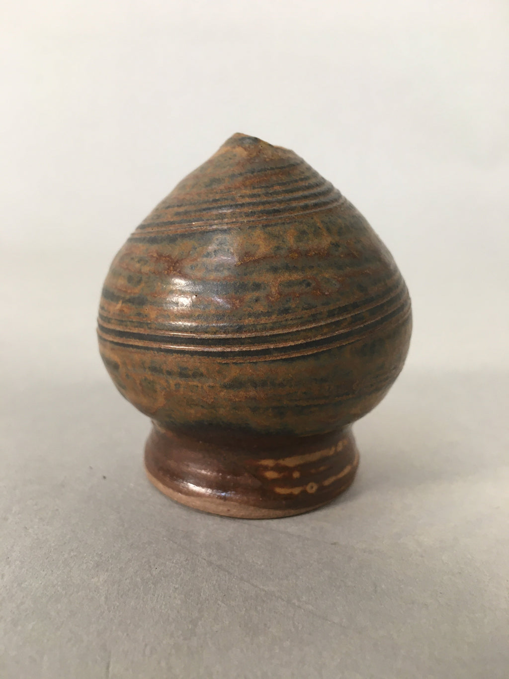 Japanese Ceramic Single Flower Vase Kabin Vtg Pottery Brown Round MFV73