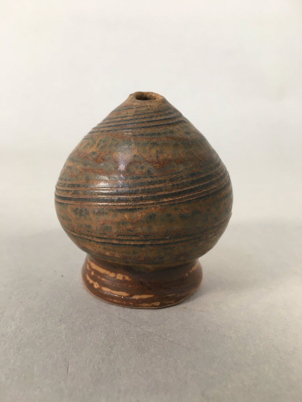 Japanese Ceramic Single Flower Vase Kabin Vtg Pottery Brown Round MFV73