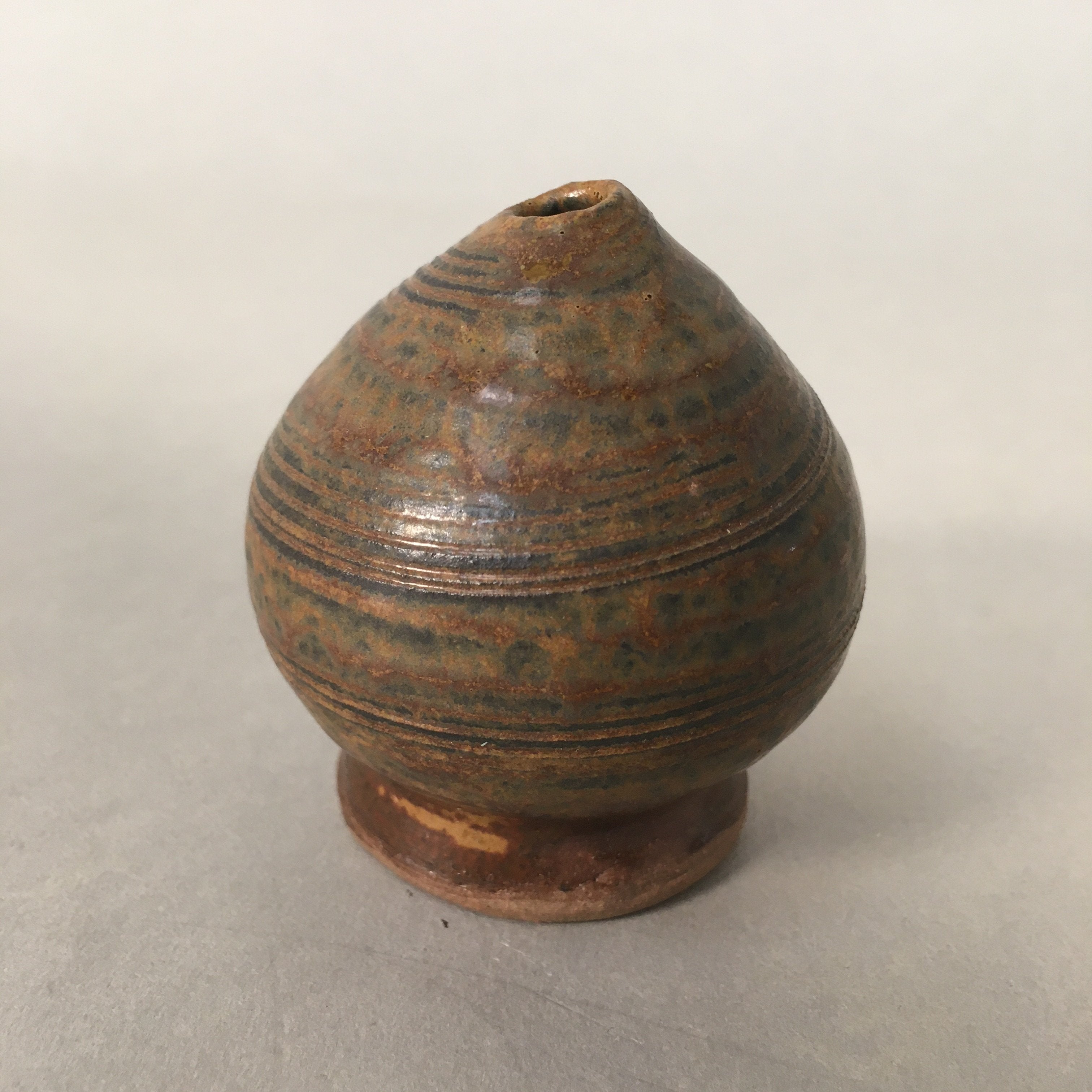 Japanese Ceramic Single Flower Vase Kabin Vtg Pottery Brown Round MFV73
