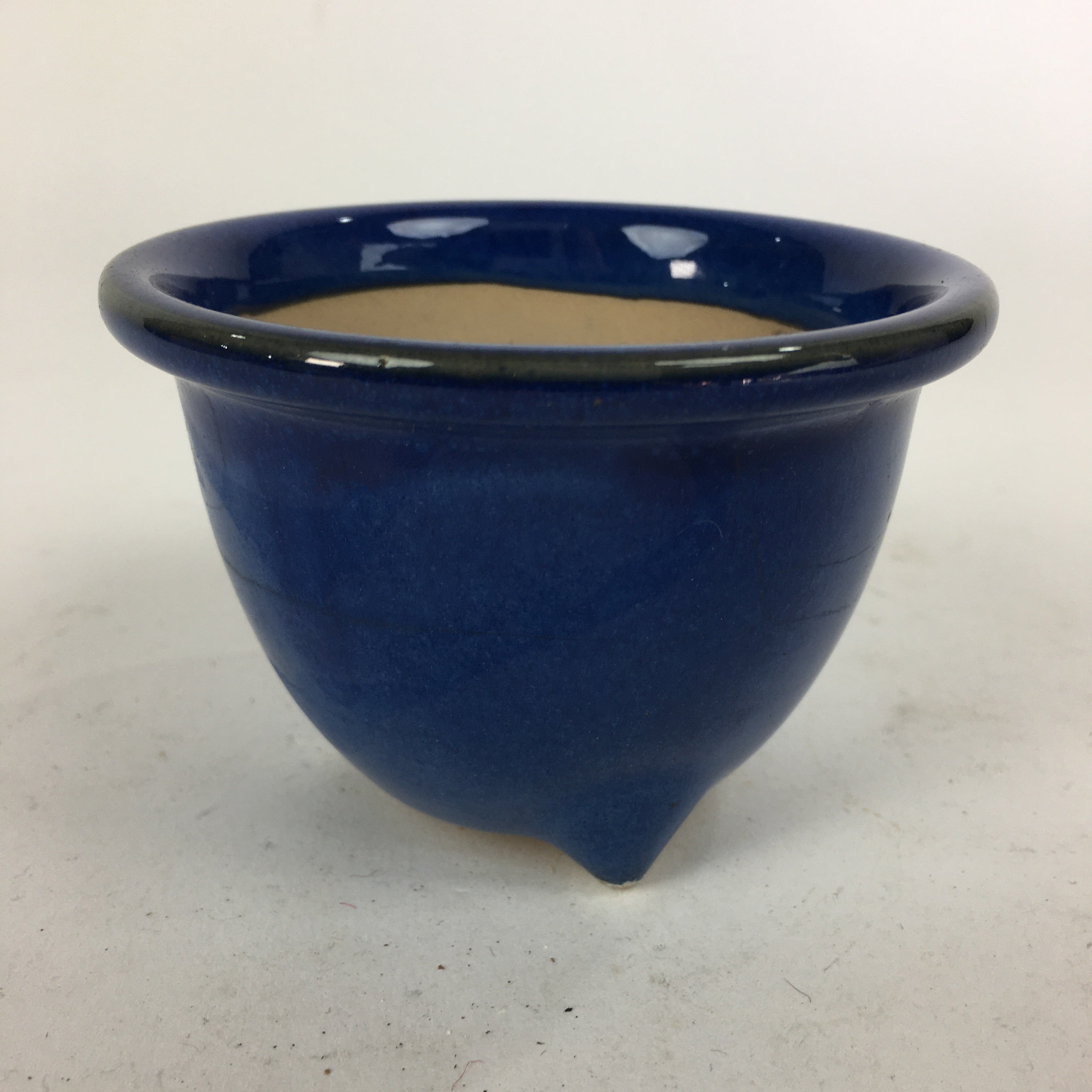 Japanese Ceramic Small Bonsai Pot Vtg Pottery House Plant Flower Pot Blue PP844