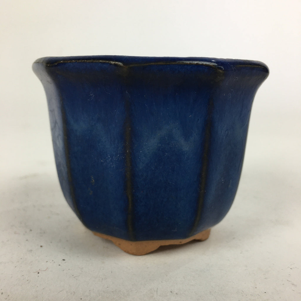 Japanese Ceramic Small Bonsai Pot Vtg Pottery House Plant Flower Pot Blue PP845