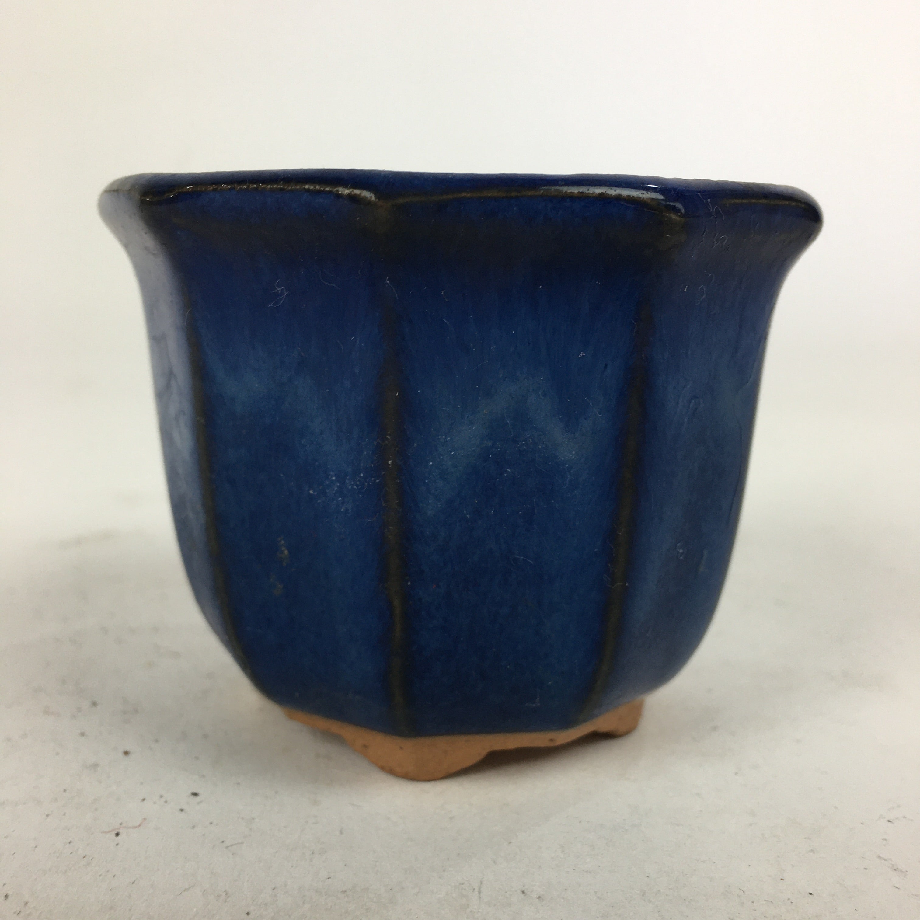 Japanese Ceramic Small Bonsai Pot Vtg Pottery House Plant Flower Pot Blue PP845