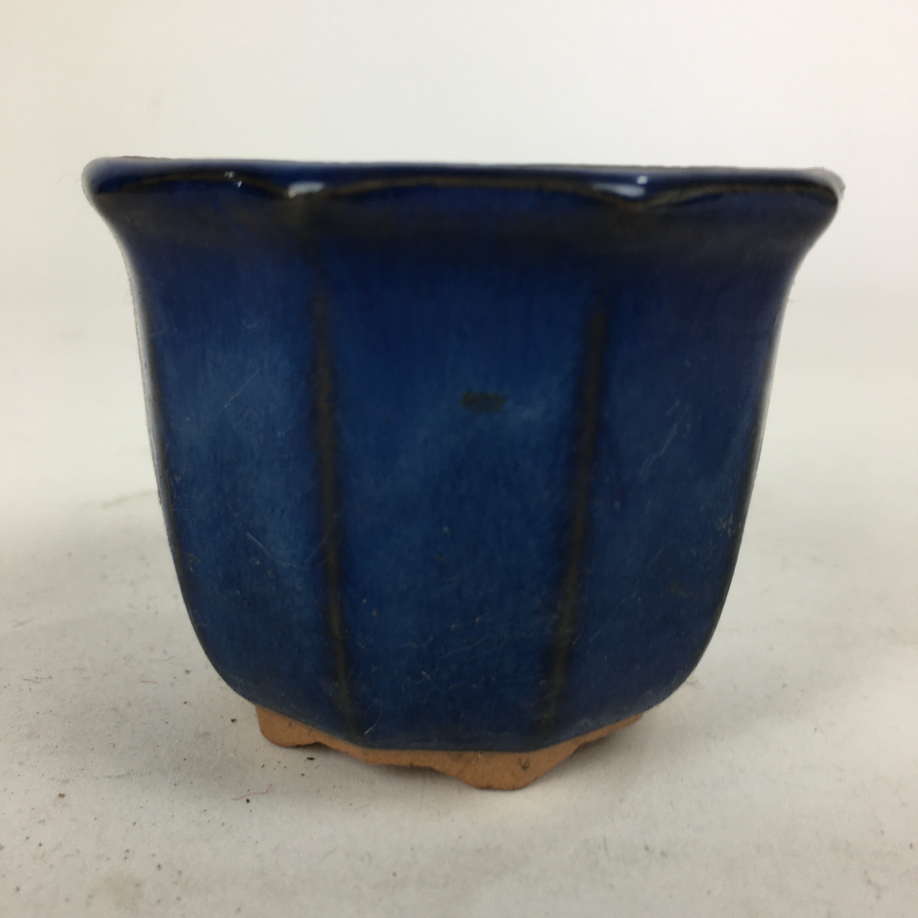 Japanese Ceramic Small Bonsai Pot Vtg Pottery House Plant Flower Pot Blue PP845