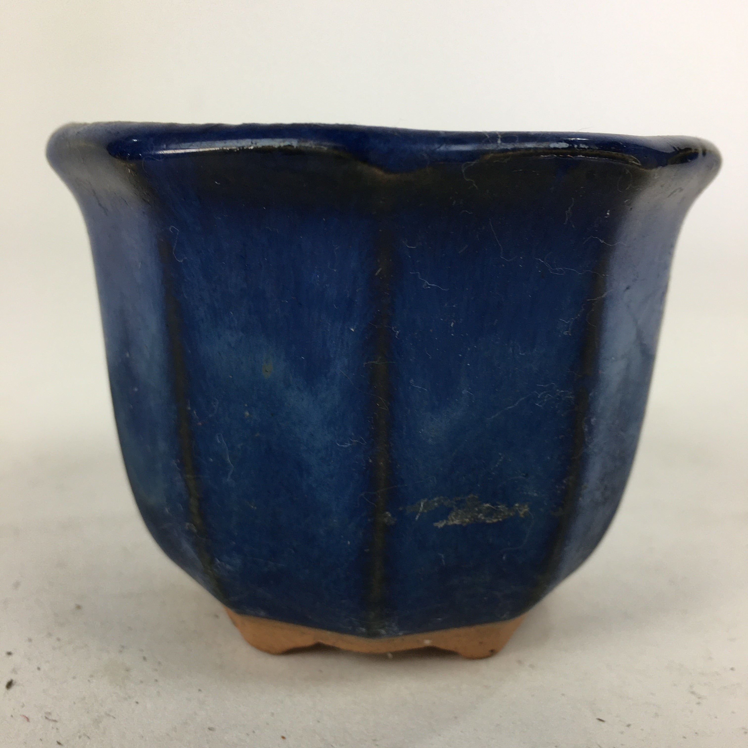 Japanese Ceramic Small Bonsai Pot Vtg Pottery House Plant Flower Pot Blue PP845