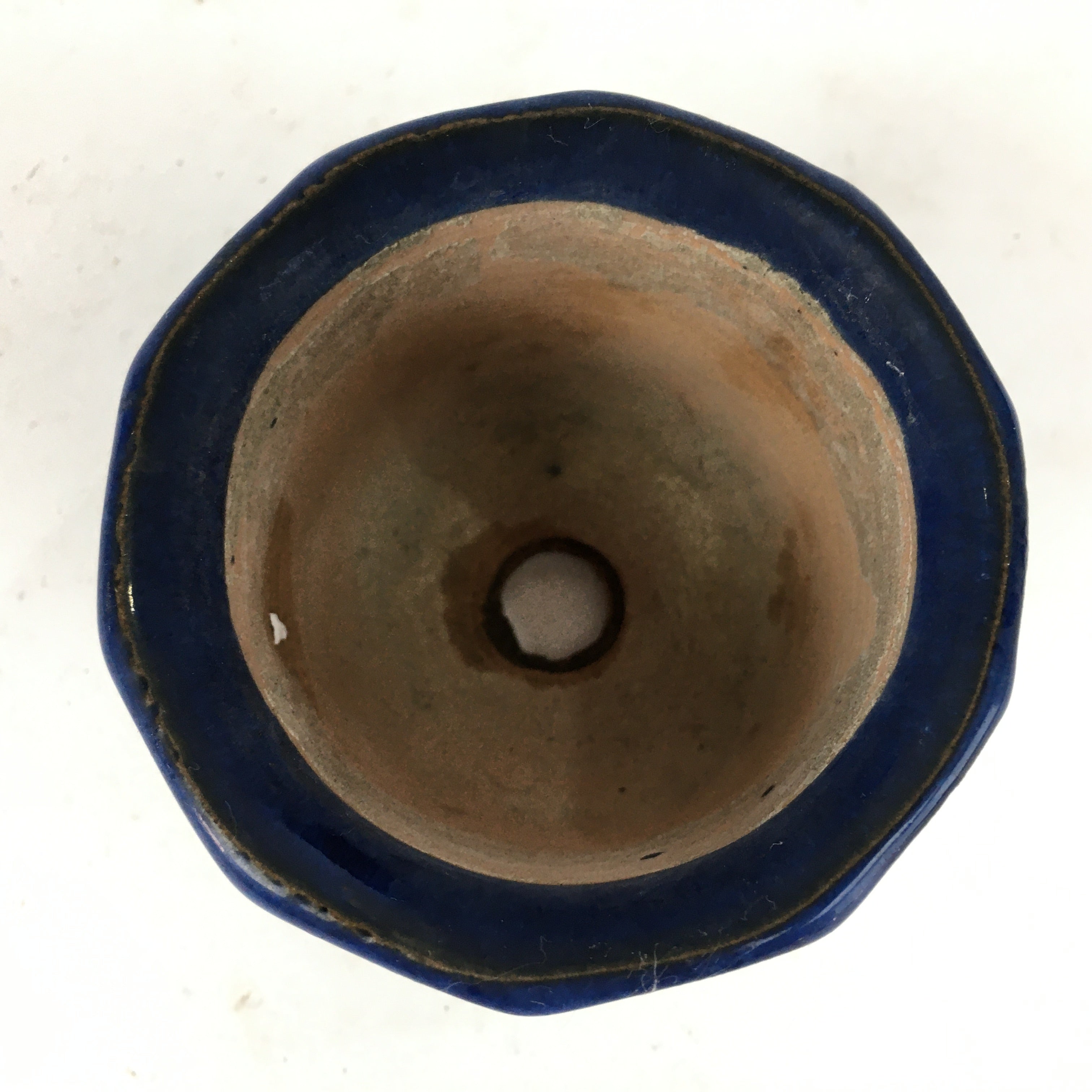 Japanese Ceramic Small Bonsai Pot Vtg Pottery House Plant Flower Pot Blue PP845