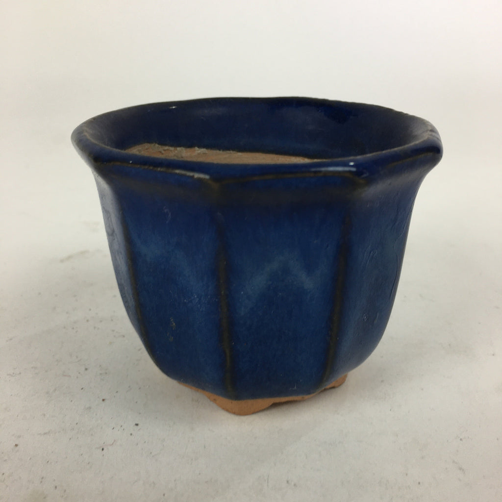 Japanese Ceramic Small Bonsai Pot Vtg Pottery House Plant Flower Pot Blue PP845