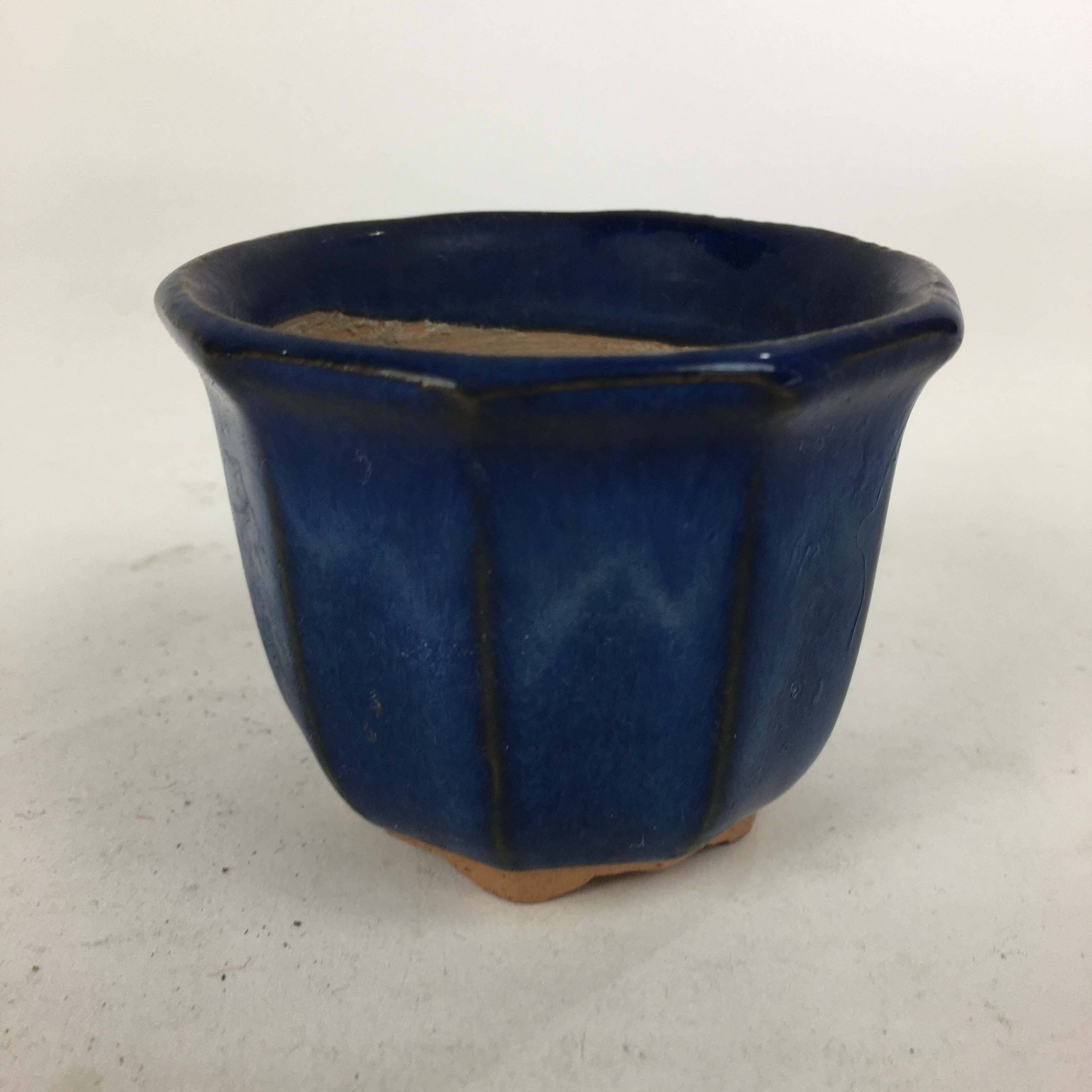 Japanese Ceramic Small Bonsai Pot Vtg Pottery House Plant Flower Pot Blue PP845