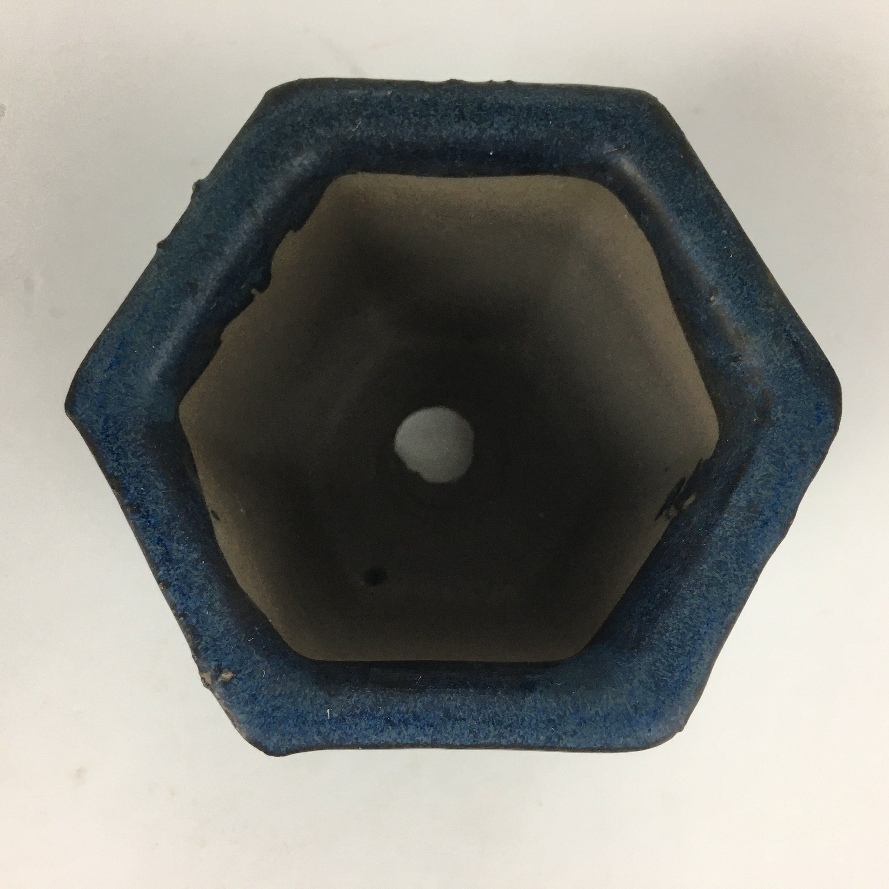 Japanese Ceramic Small Bonsai Pot Vtg Pottery House Plant Flower Pot Blue PP872