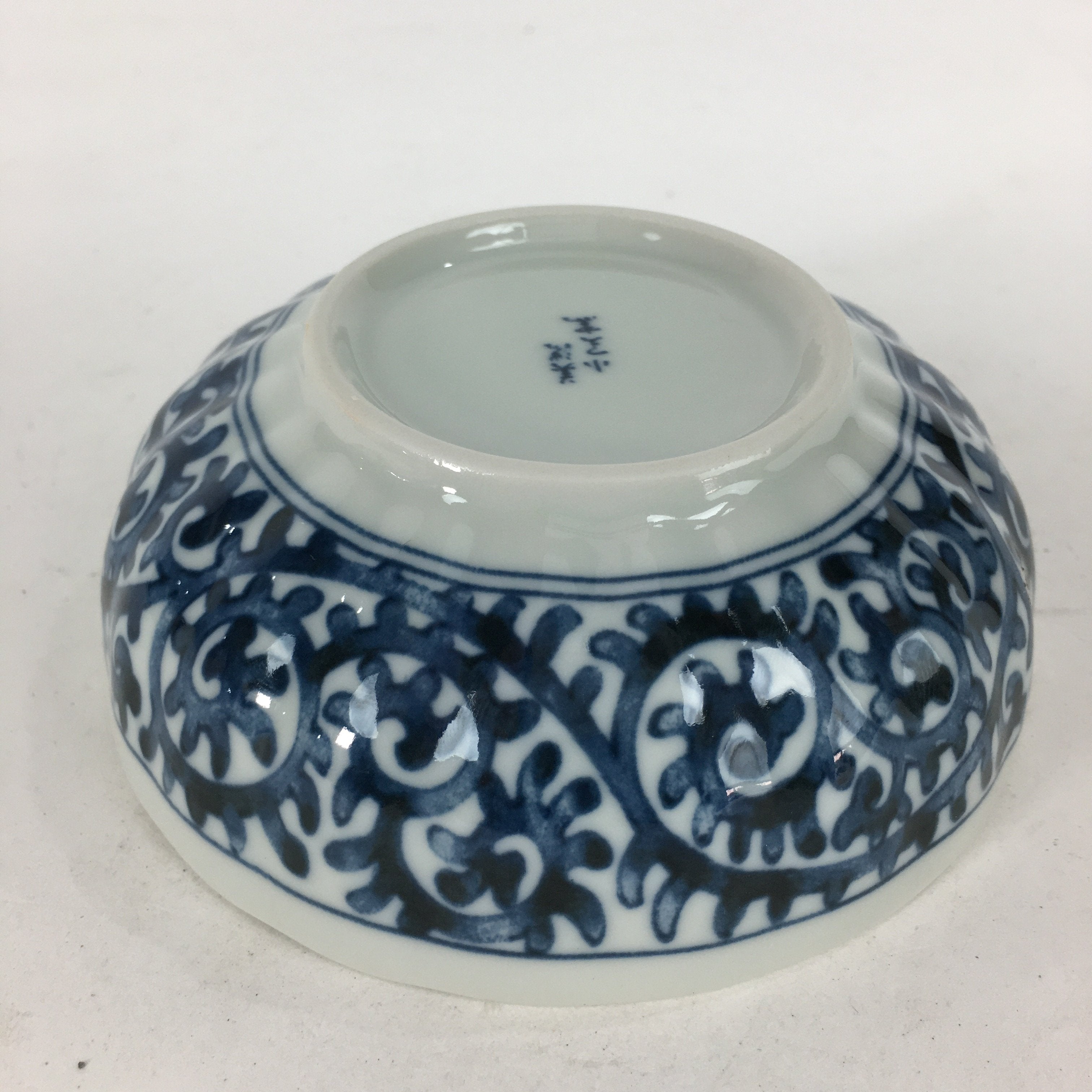 Japanese Ceramic Small Bowl Sometsuke Vtg Pottery Arabesque Design PP639