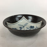 Japanese Ceramic Small Bowl Vtg Brown Pottery White Square Blue Flower PP640