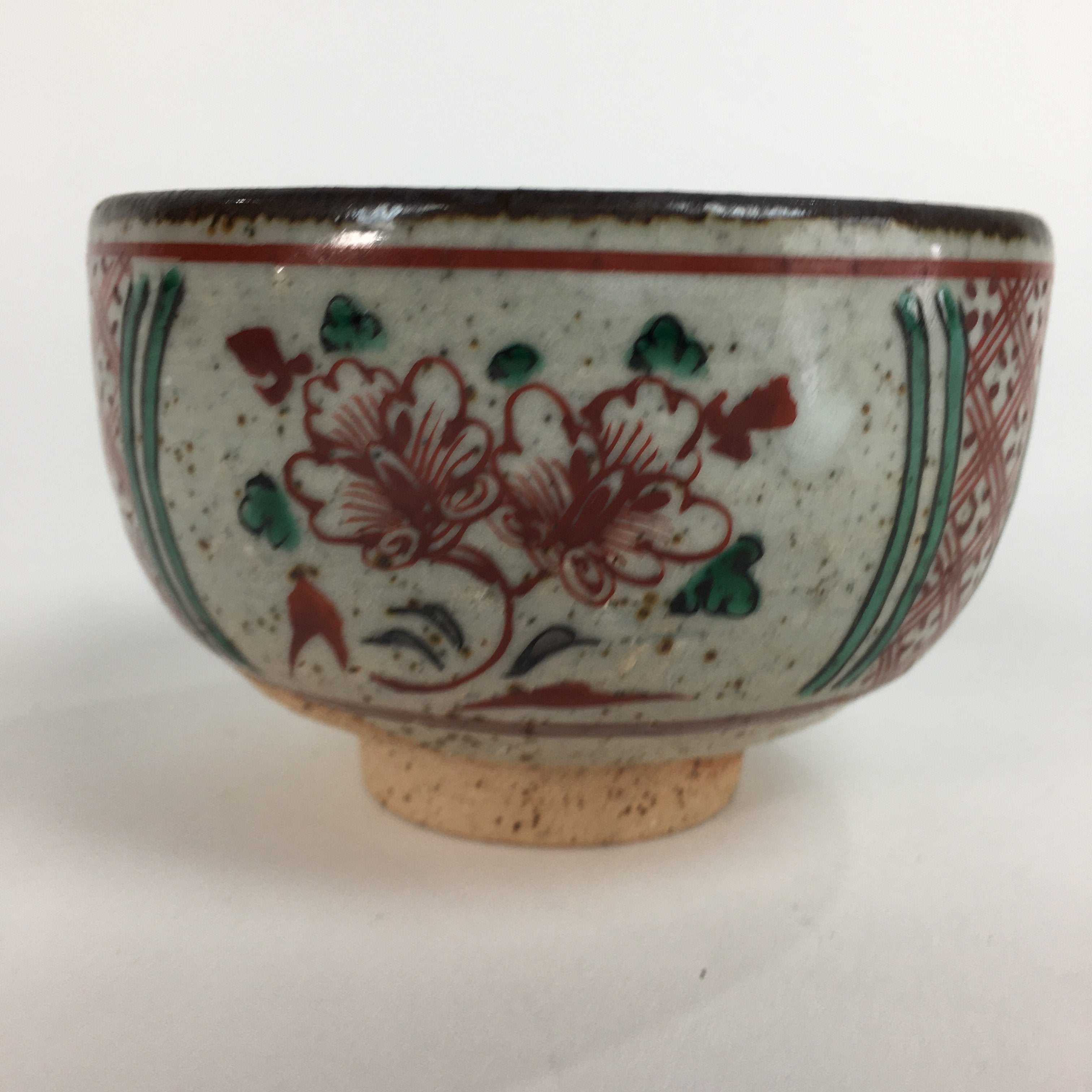 Japanese Ceramic Small Bowl Vtg Pottery Kobachi Gray Red Flower Pattern PP502