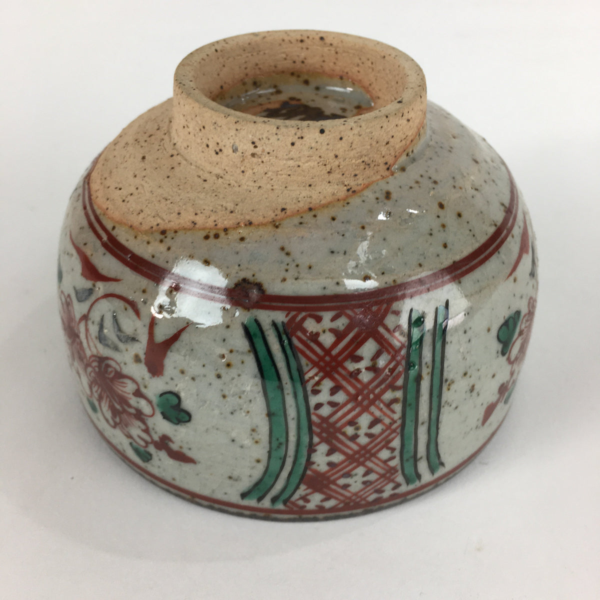 Japanese Ceramic Small Bowl Vtg Pottery Kobachi Gray Red Flower Pattern PP502