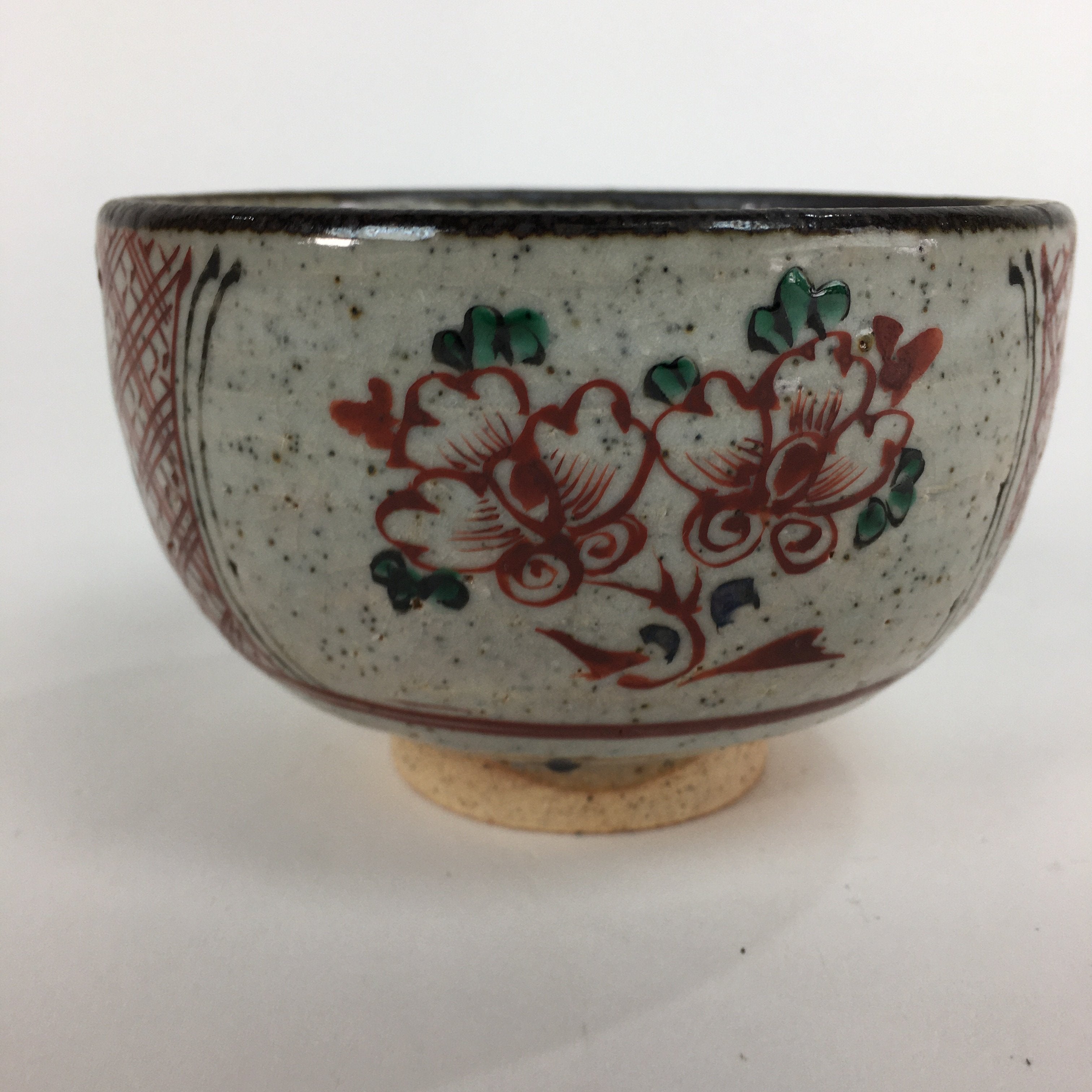 Japanese Ceramic Small Bowl Vtg Pottery Kobachi Gray Red Flower Pattern PP503