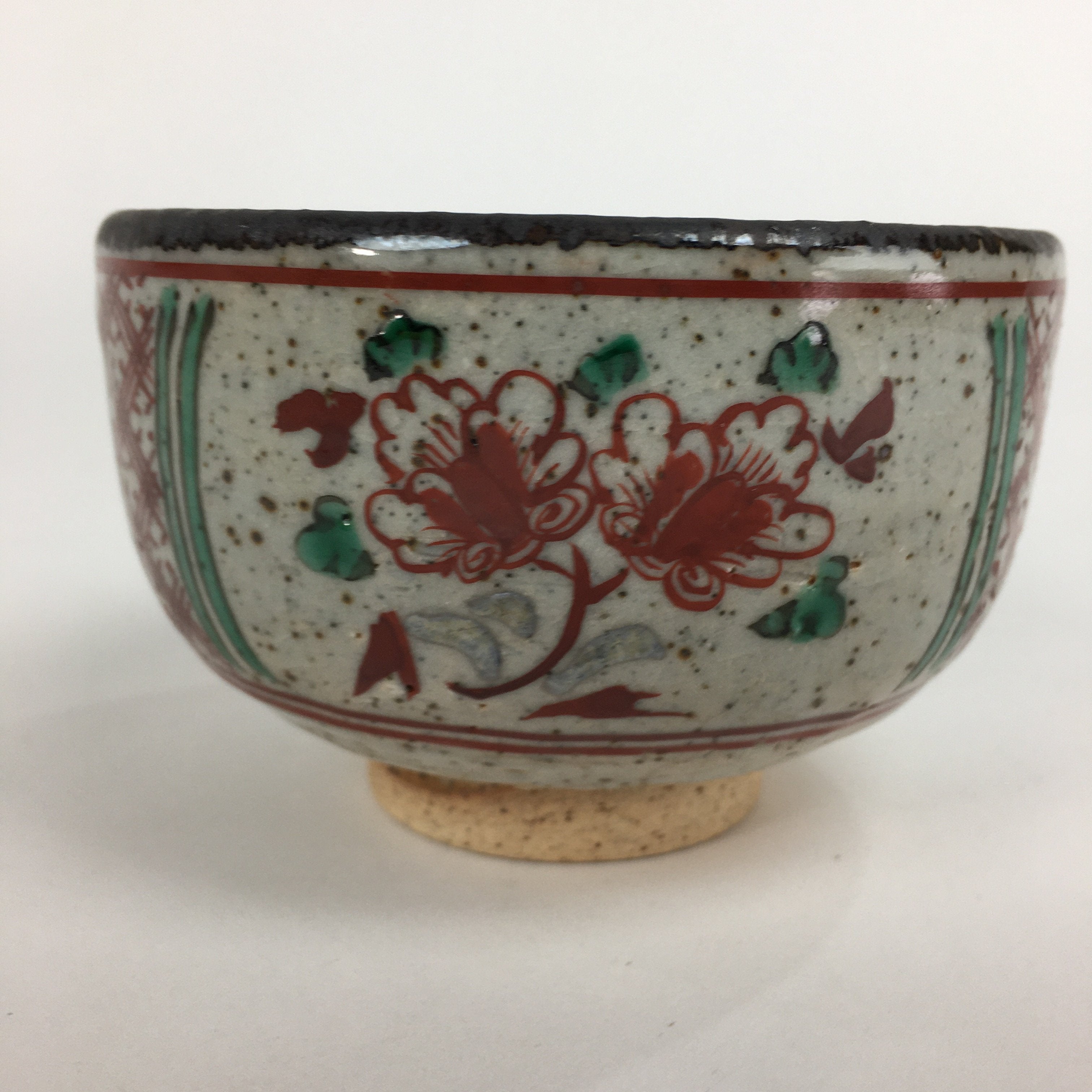 Japanese Ceramic Small Bowl Vtg Pottery Kobachi Gray Red Flower Pattern PP505