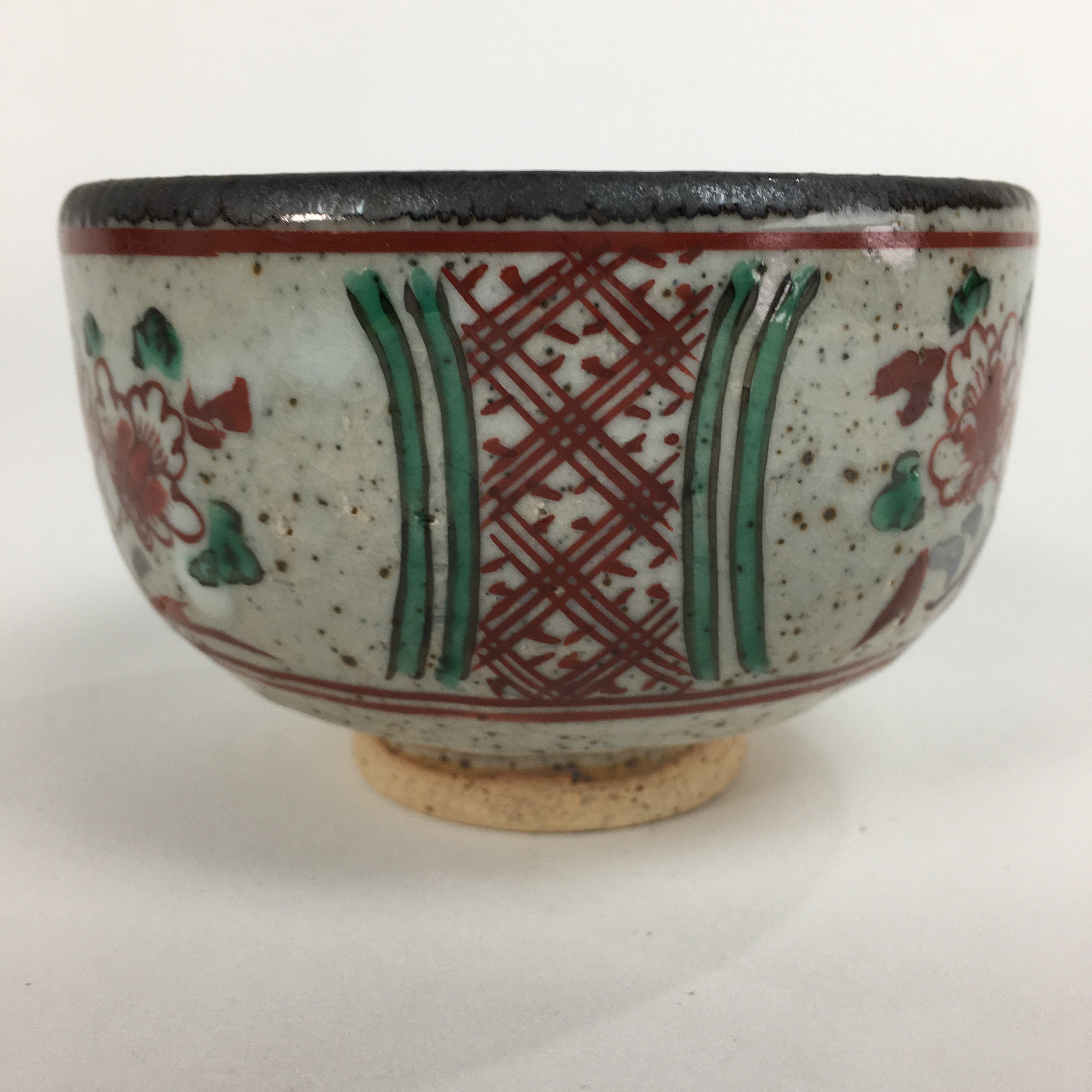 Japanese Ceramic Small Bowl Vtg Pottery Kobachi Gray Red Flower Pattern PP505