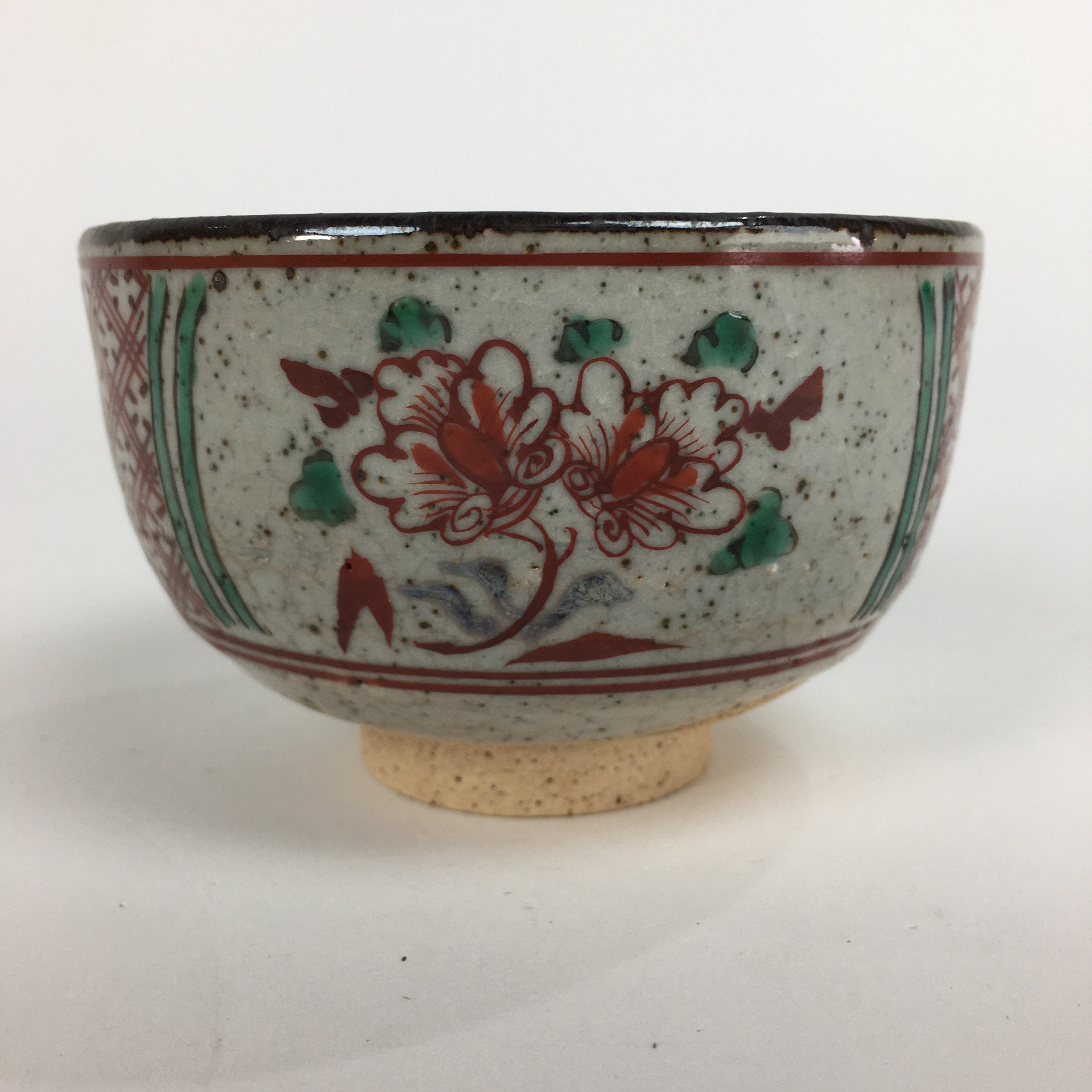 Japanese Ceramic Small Bowl Vtg Pottery Kobachi Gray Red Flower Pattern PP506
