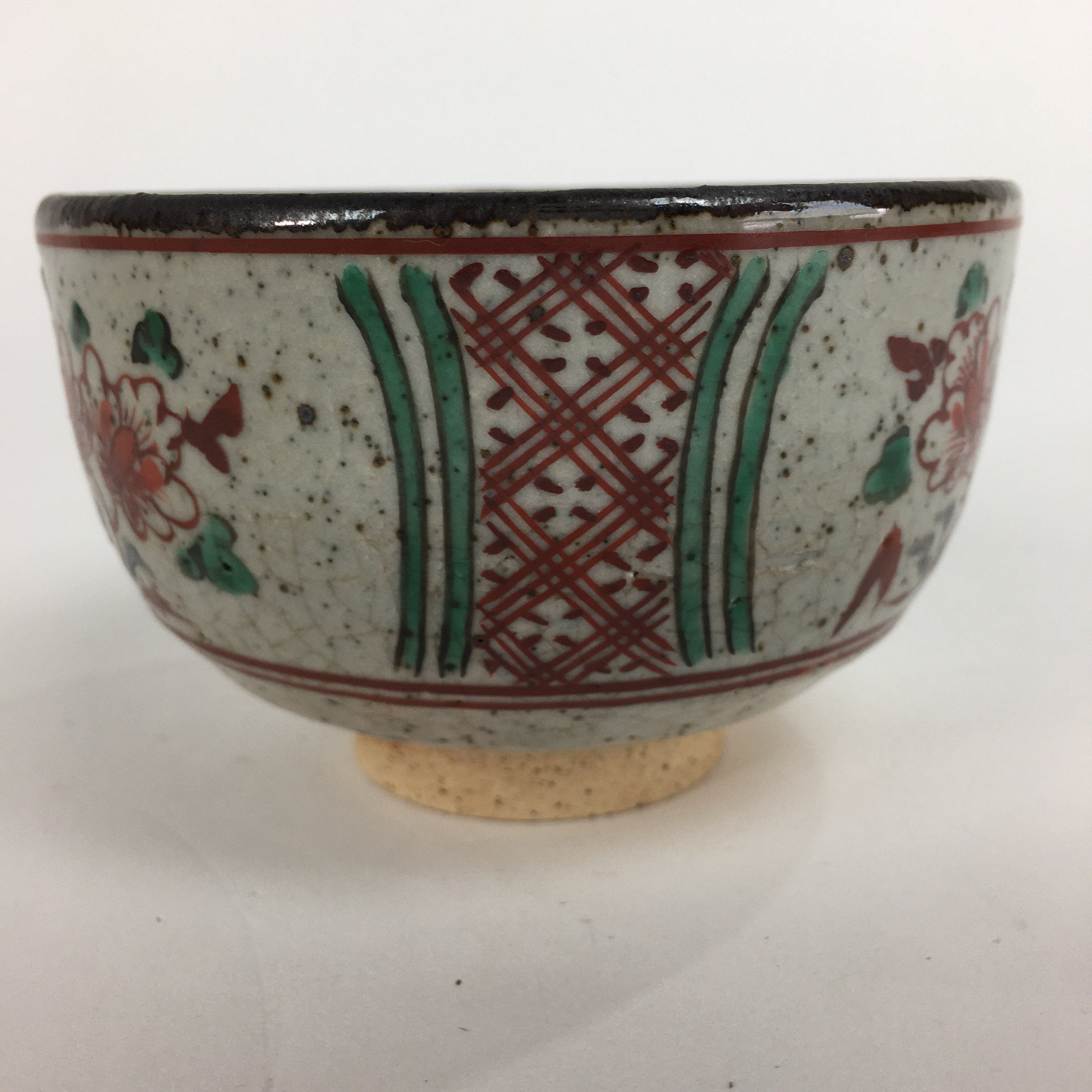 Japanese Ceramic Small Bowl Vtg Pottery Kobachi Gray Red Flower Pattern PP506