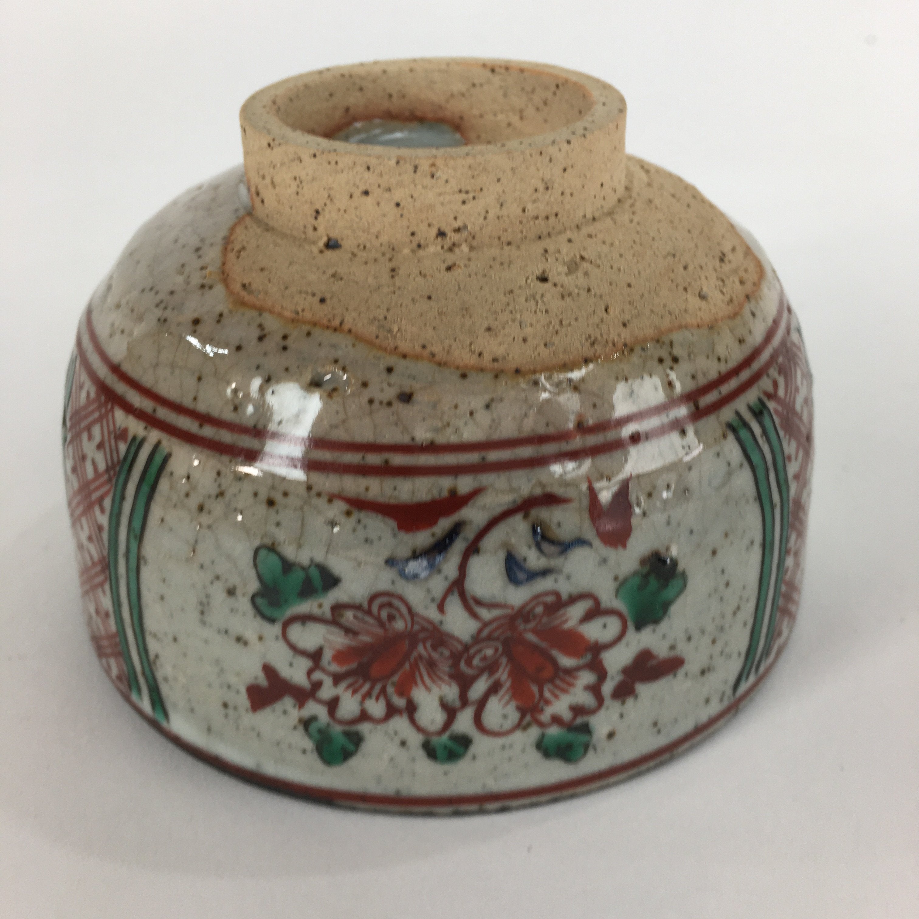 Japanese Ceramic Small Bowl Vtg Pottery Kobachi Gray Red Flower Pattern PP506