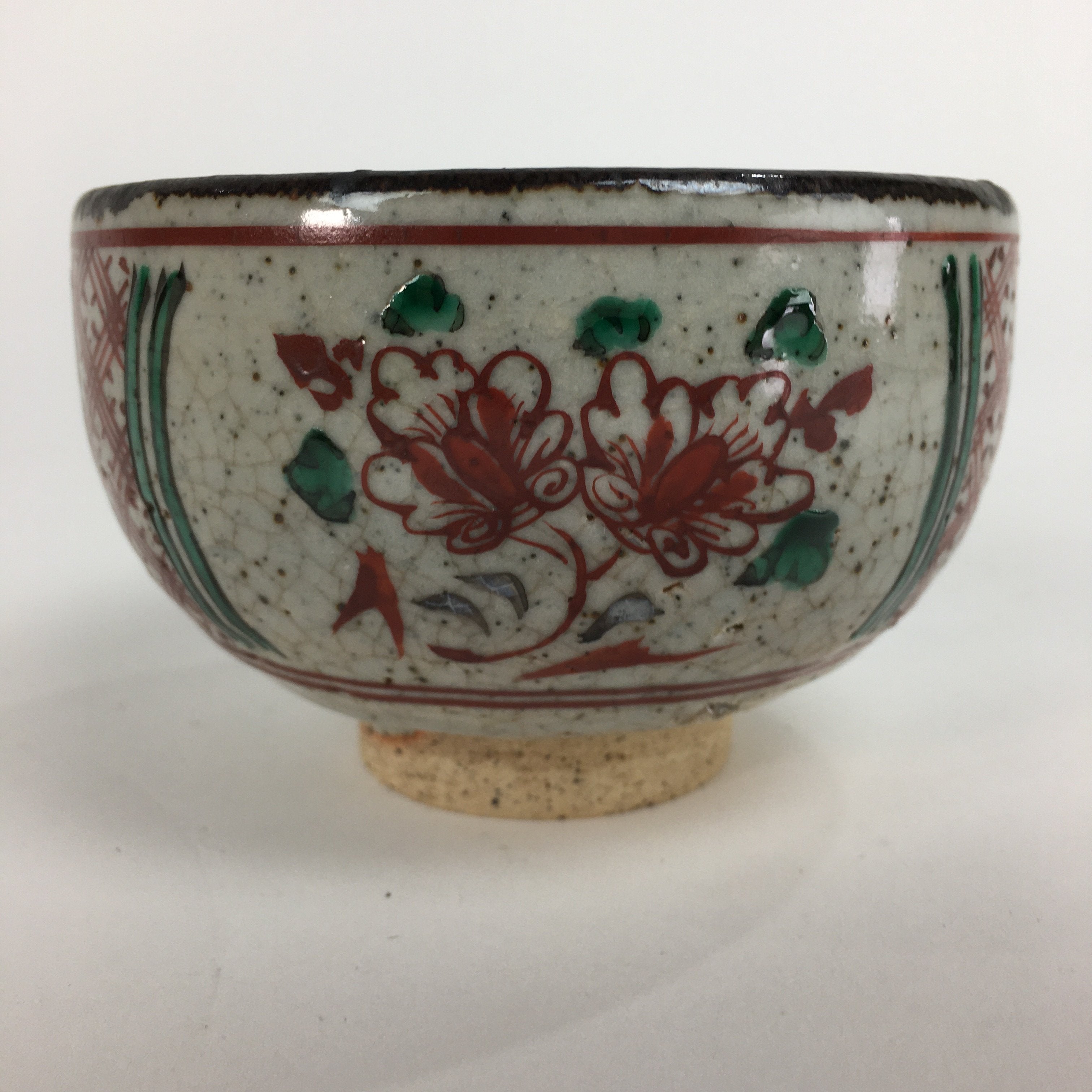 Japanese Ceramic Small Bowl Vtg Pottery Kobachi Gray Red Flower Pattern PP507