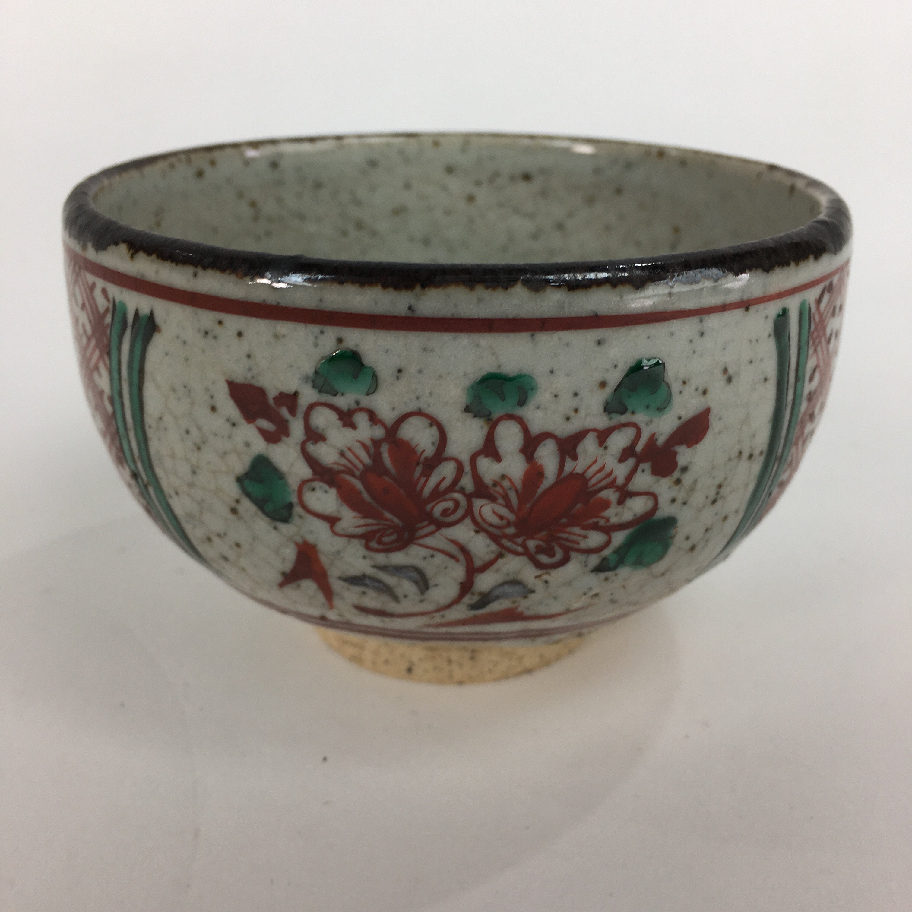 Japanese Ceramic Small Bowl Vtg Pottery Kobachi Gray Red Flower Pattern PP507