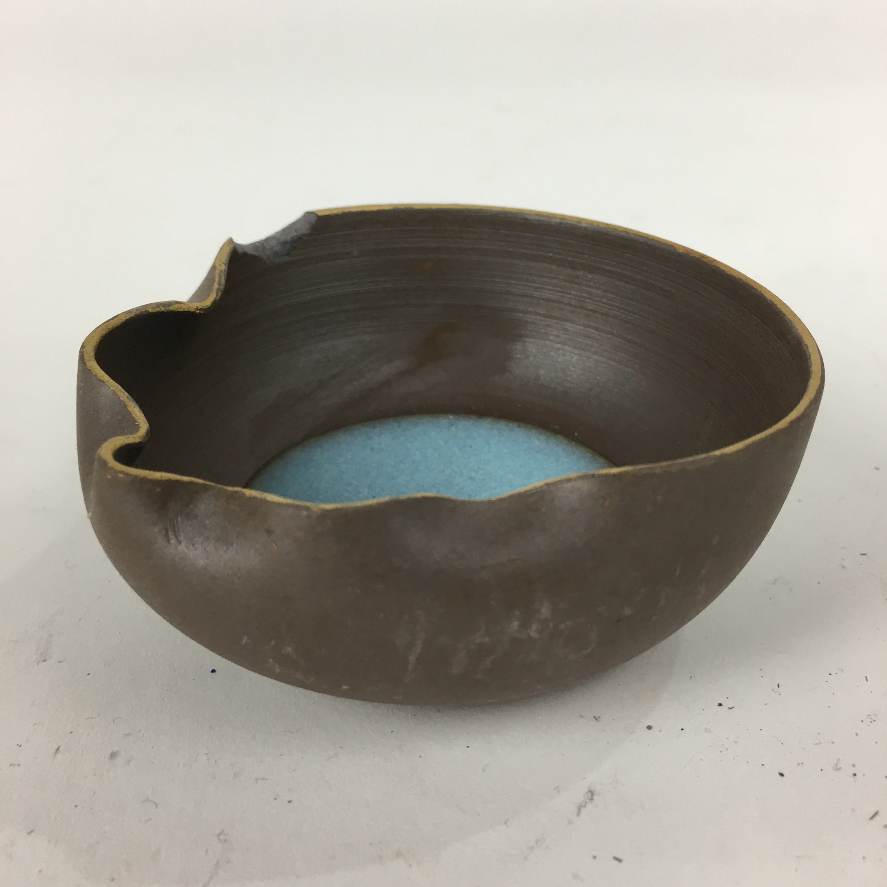 Japanese Ceramic Small Bowl Vtg Pottery Yakimono Brown Blue Kobachi PP800
