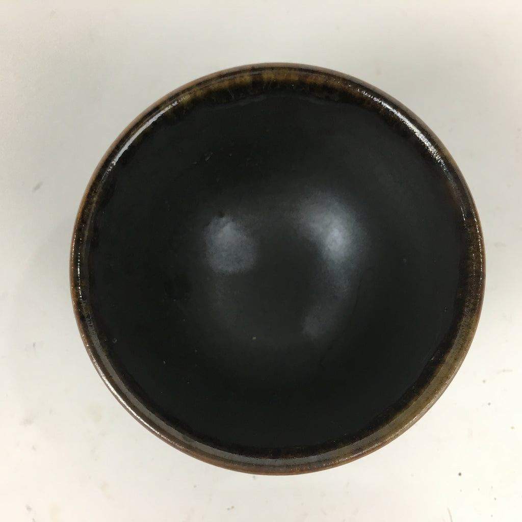 Japanese Ceramic Small Cup Vtg Pottery Yunomi Guinomi Sencha Sake Black TC273
