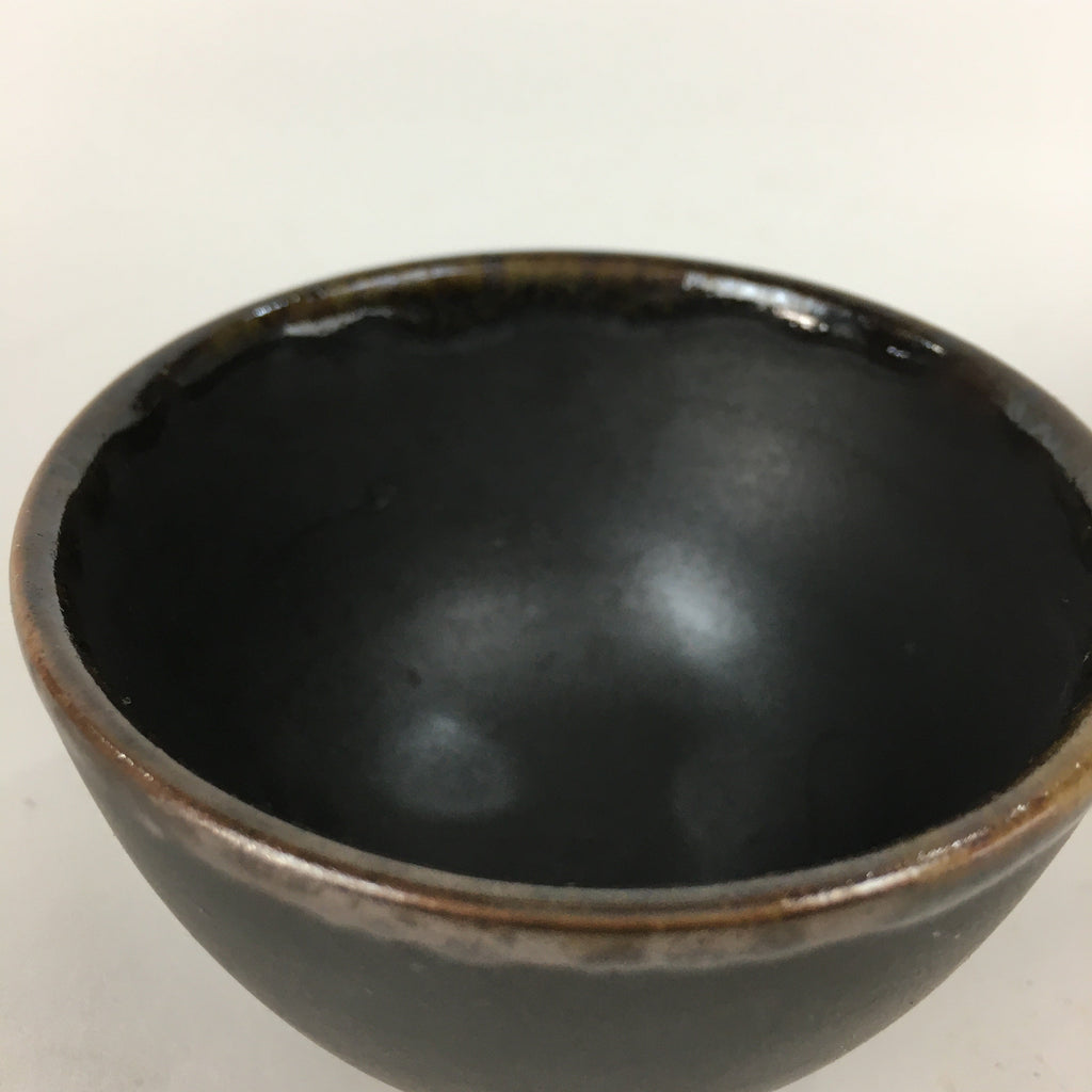 Japanese Ceramic Small Cup Vtg Pottery Yunomi Guinomi Sencha Sake Black TC273