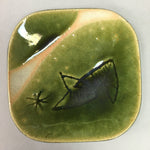 Japanese Ceramic Small Plate Kozara Oribe ware Vtg Square Pottery PP38