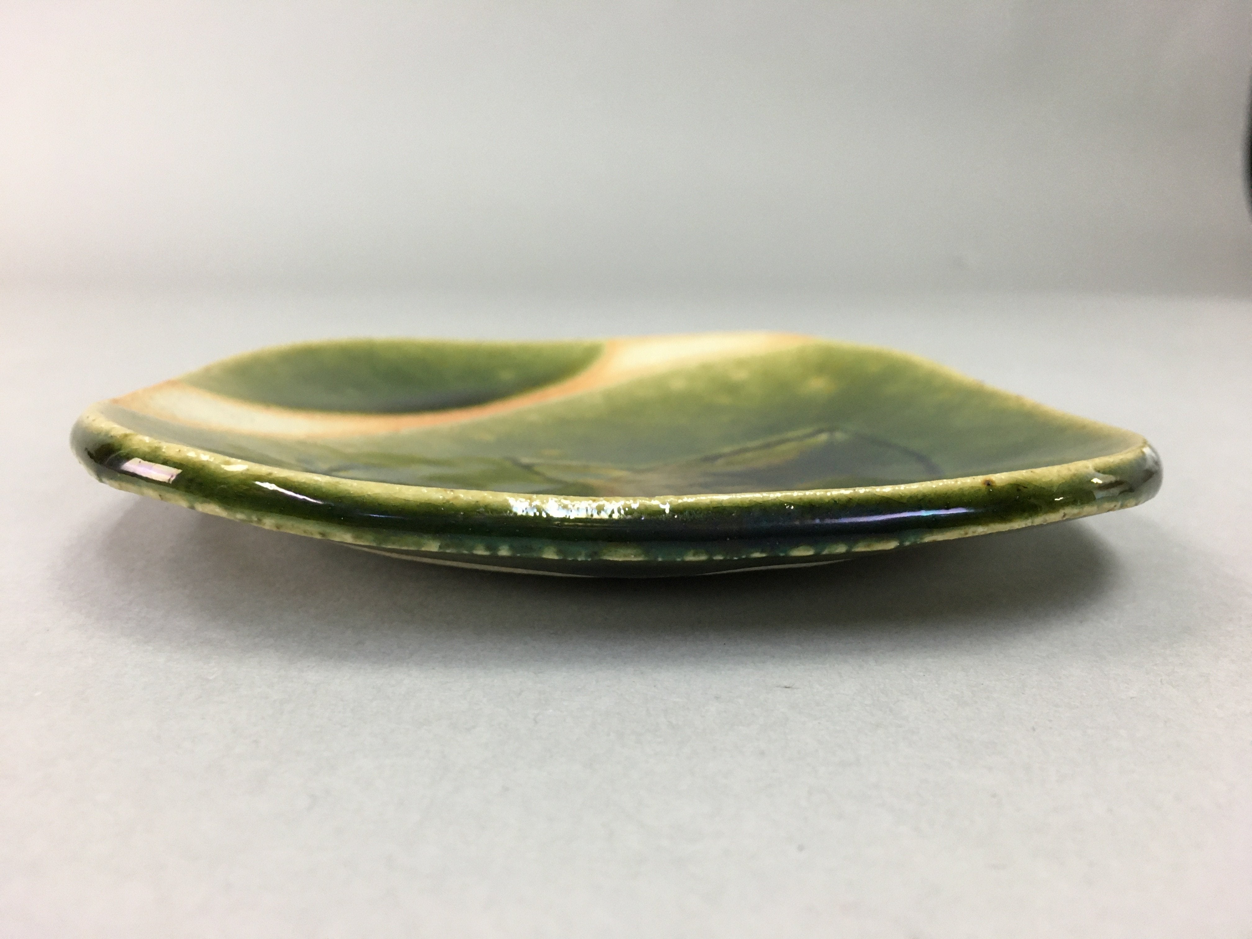 Japanese Ceramic Small Plate Kozara Oribe ware Vtg Square Pottery PP38