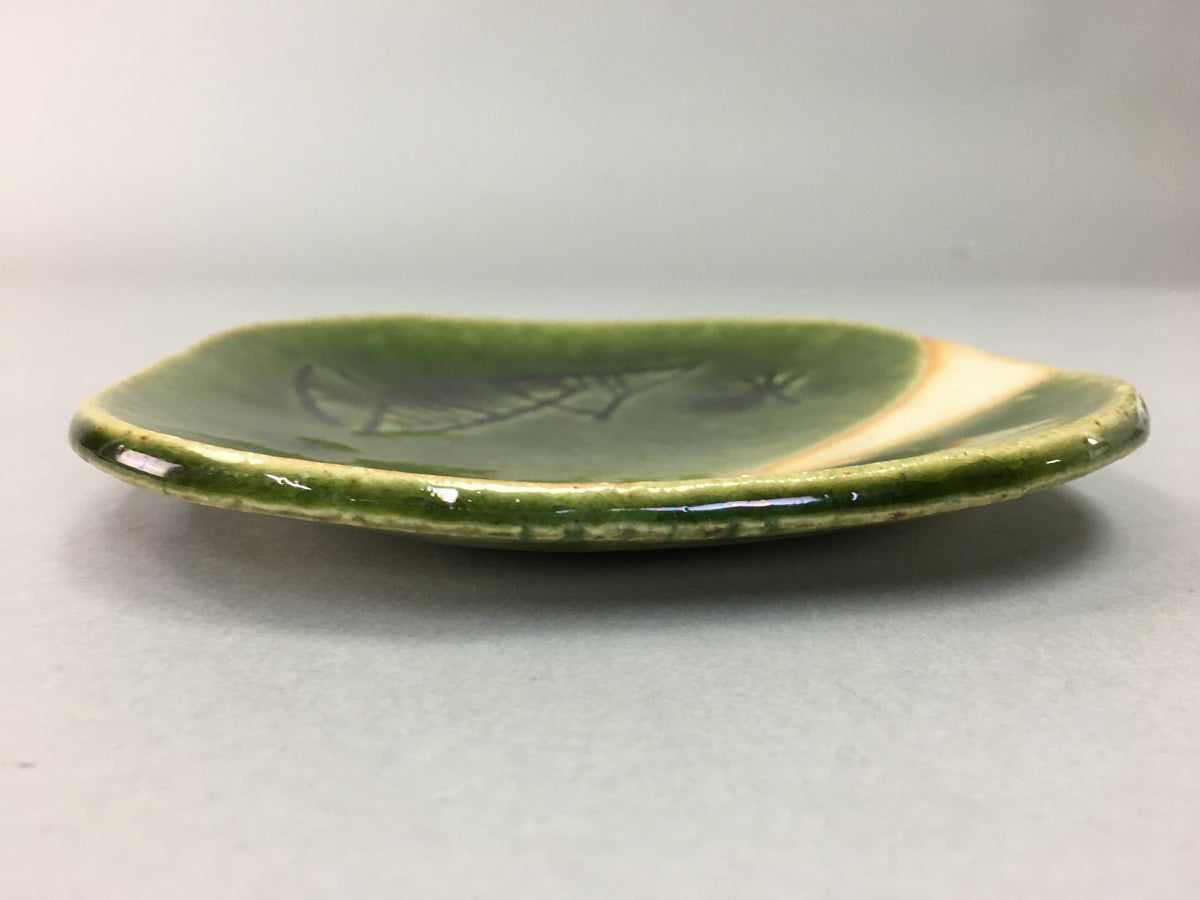 Japanese Ceramic Small Plate Kozara Oribe ware Vtg Square Pottery PP39