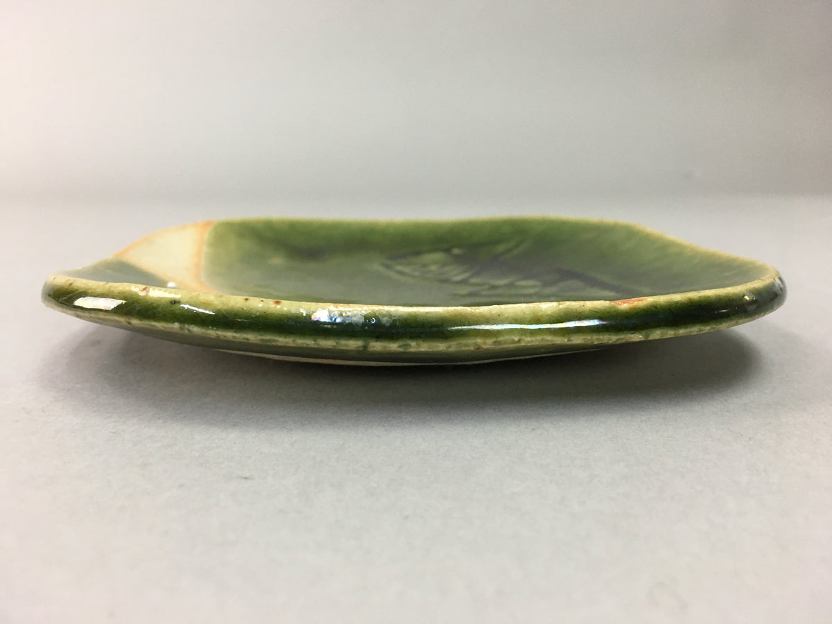 Japanese Ceramic Small Plate Kozara Oribe ware Vtg Square Pottery PP39