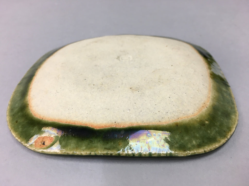 Japanese Ceramic Small Plate Kozara Oribe ware Vtg Square Pottery PP39