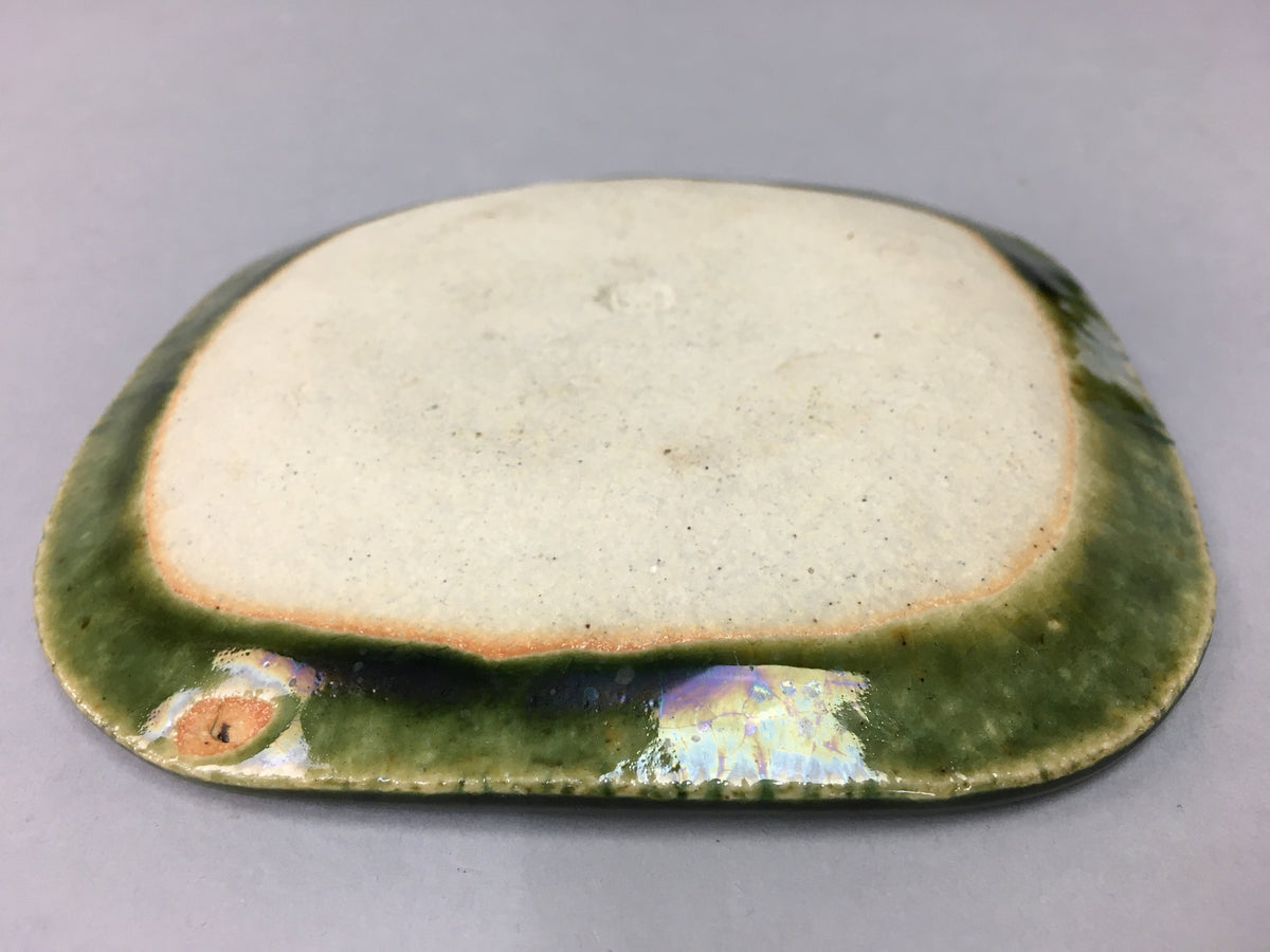 Japanese Ceramic Small Plate Kozara Oribe ware Vtg Square Pottery PP39